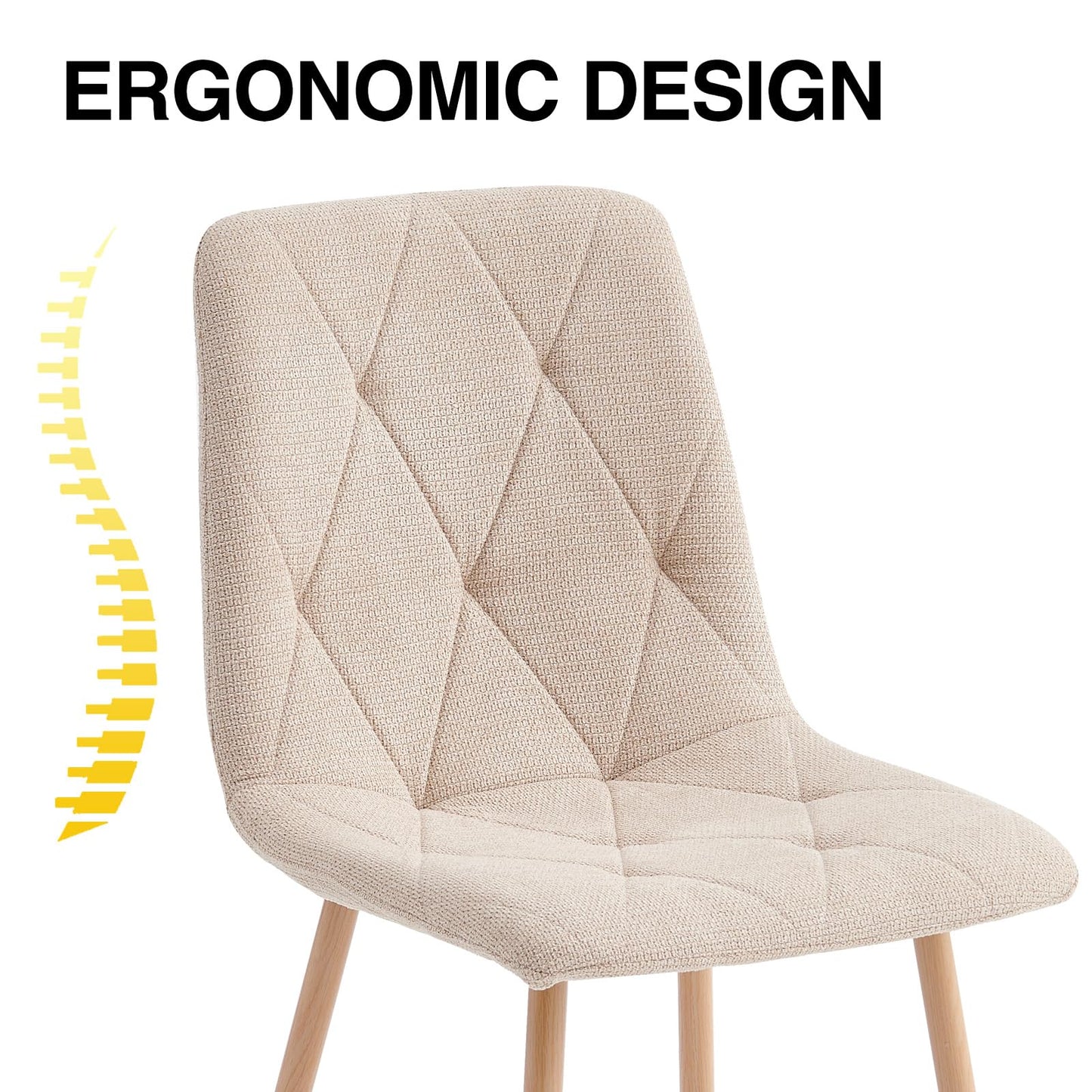 Set of 6 Dining Chairs for Dining Room, Fabric Kitchen Chairs Set, Beige