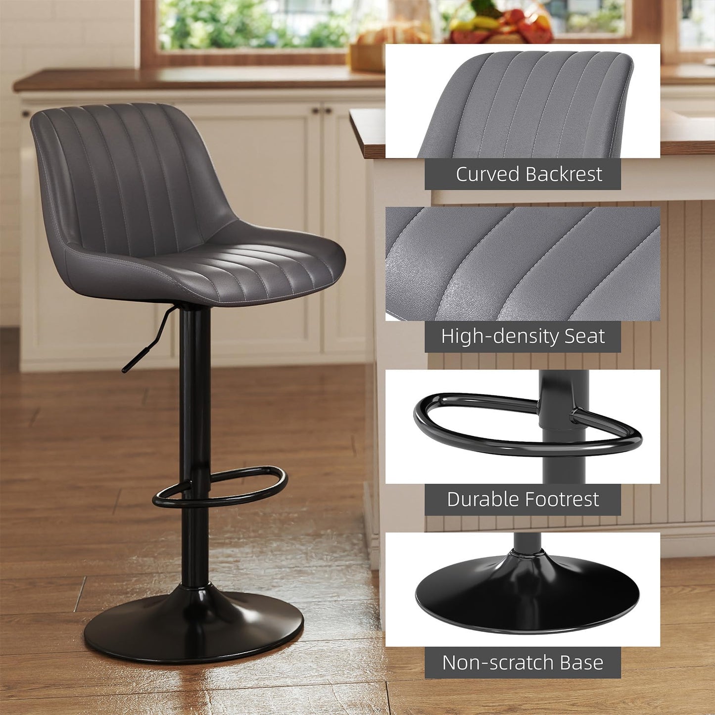 Youhauchair Bar Stools Set of 2, Swivel Barstools with Backrest, Dark Grey