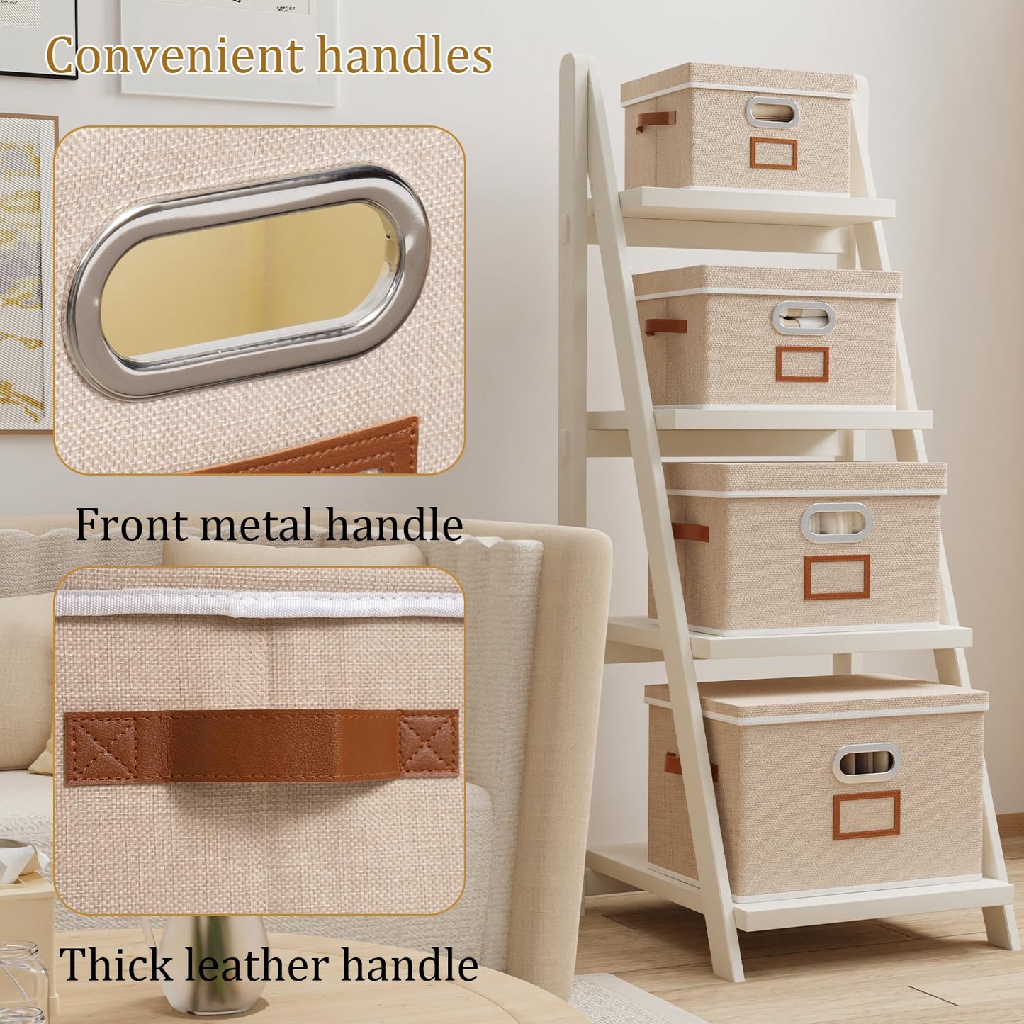OUTBROS 3 Set Storage Boxes with Lids, Organiser Box 26×20×17cm, Beige