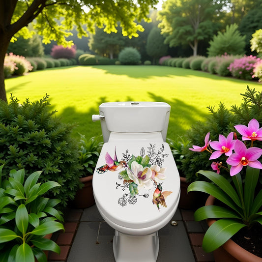 Birds Flowers Butterfly Toilet Seat Lid Stickers Self-Adhesive Bathroom Wall Sticker Floral Birds Butterfly Seat Decals DIY Removable Waterproof