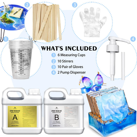 Epoxy Resin Kit - 2.4L / 95oz Crystal Clear Self-Leveling Epoxy Resin with Pump for DIY Resin Art, Table Top, Jewelry Making - 1:1 Ratio Bubbles Free