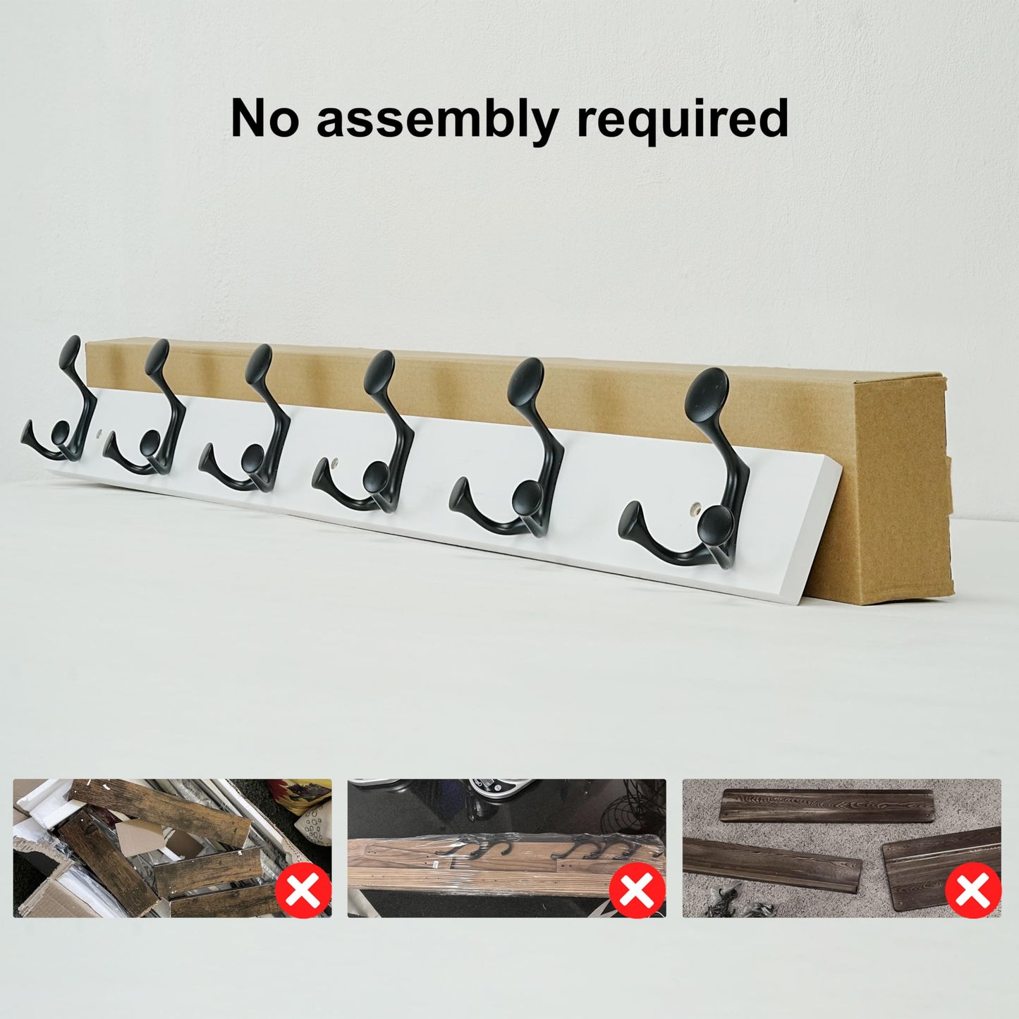 SKOLOO 99cm White Wood Coat Rack Wall Mount with 6 Triple Hooks - Ideal for Family Entrances, Classrooms, and Pet Supplies Storage