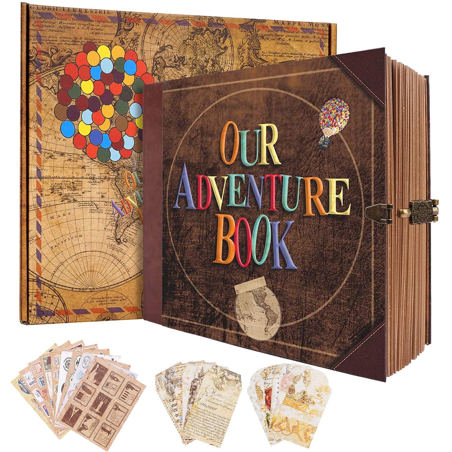 Our Adventure Book Scrapbook 146 Pages,With Vintage Locks Photo Album,3d Embossed Cover Design,Travel Scrapbook With Accessories For Anniversary