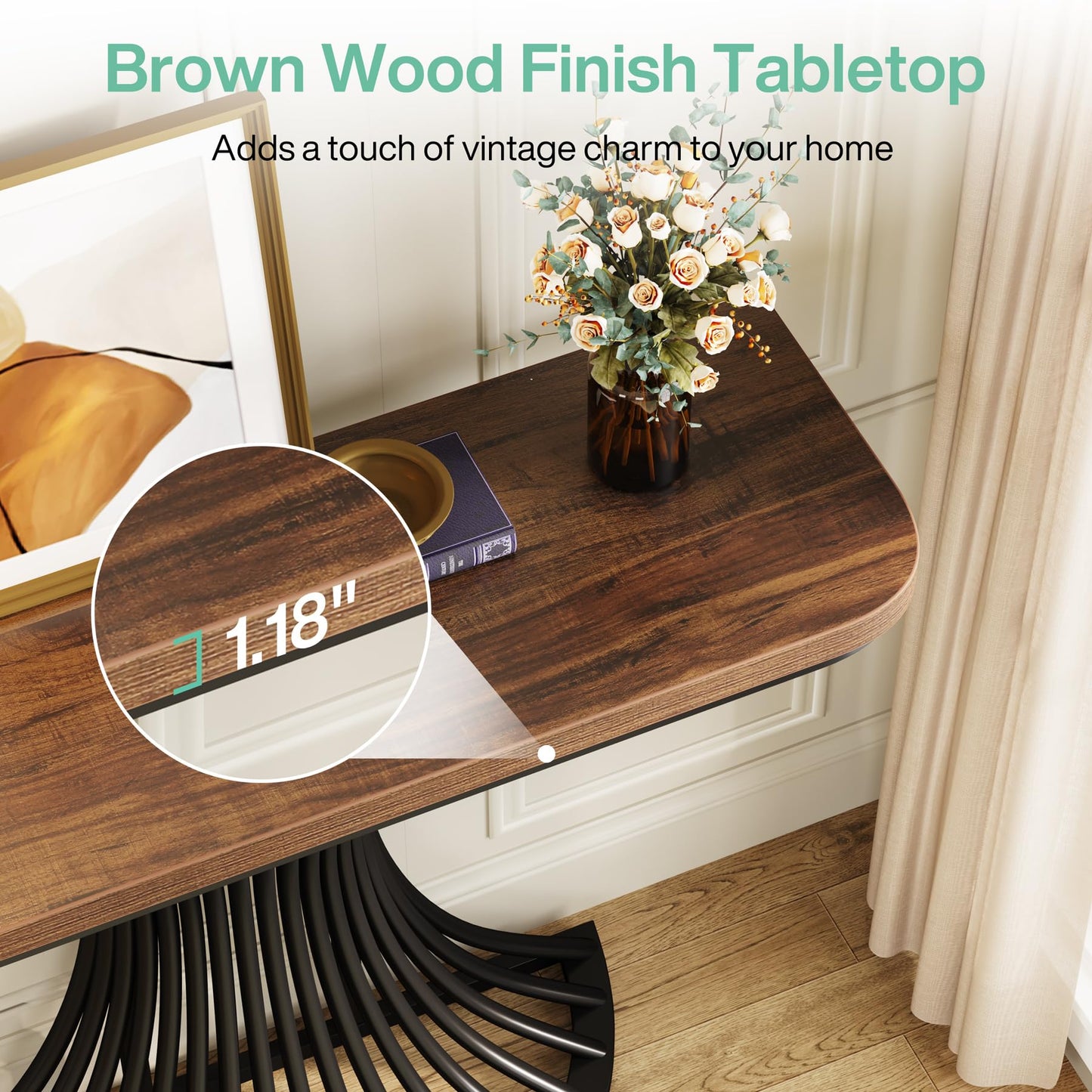 LITTLE TREE 39-Inch Small Industrial Console Table Entryway Table with Geometric Metal Base Entrance, Living Room, Hallway