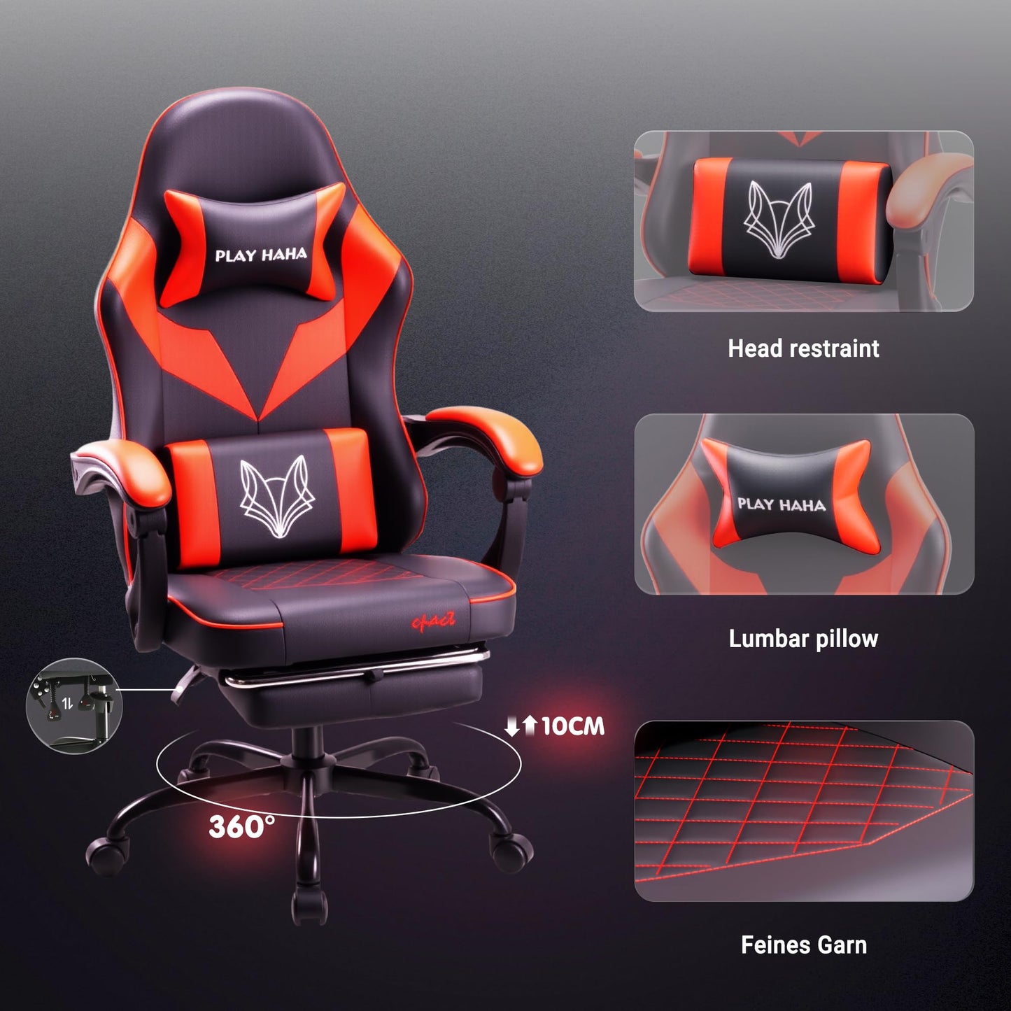 play haha Gaming Chair Ergonomic Gaming Chair with High-Density Foam & Breathable PU Leather 135-Degree Recline