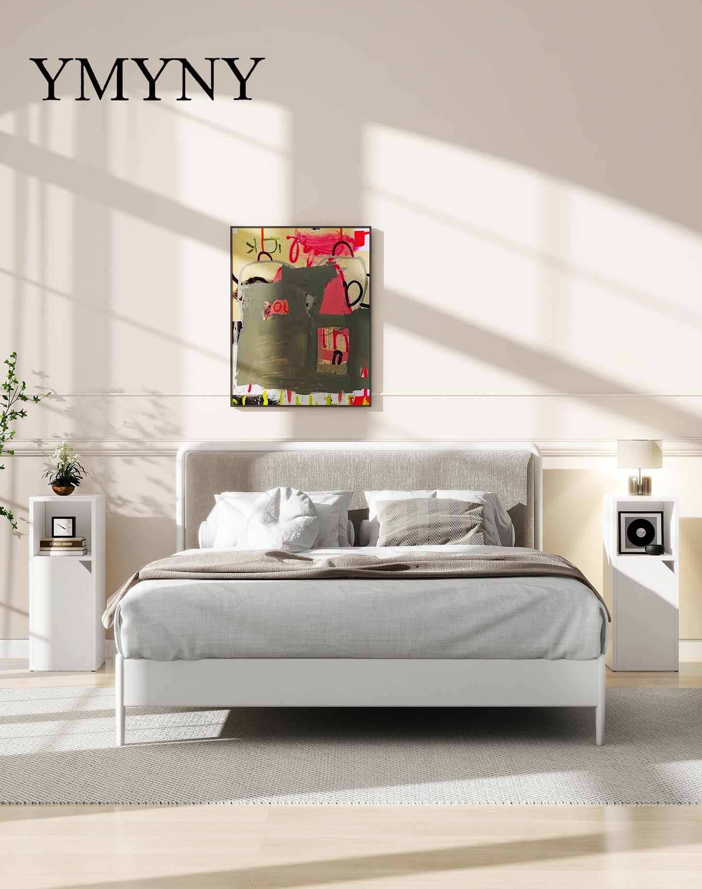 YMYNY Narrow Bedside Table Set of 2, Slim Side Table with Open Compartment and Door, Adjustable Shelf, Bedside Cabinet, for Bedroom, Living Room