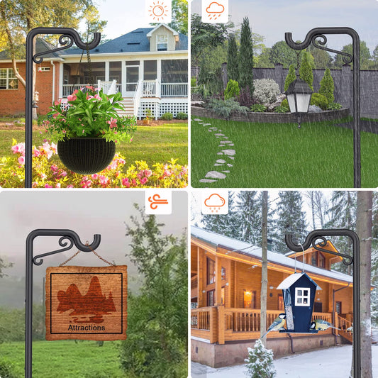 Bomclap Shepherd Hook for Outdoor Use, Pack of 2, 75 inches/190 cm, Adjustable, Durable, Weather Resistant, Black, Rustic Style, Garden Decoration