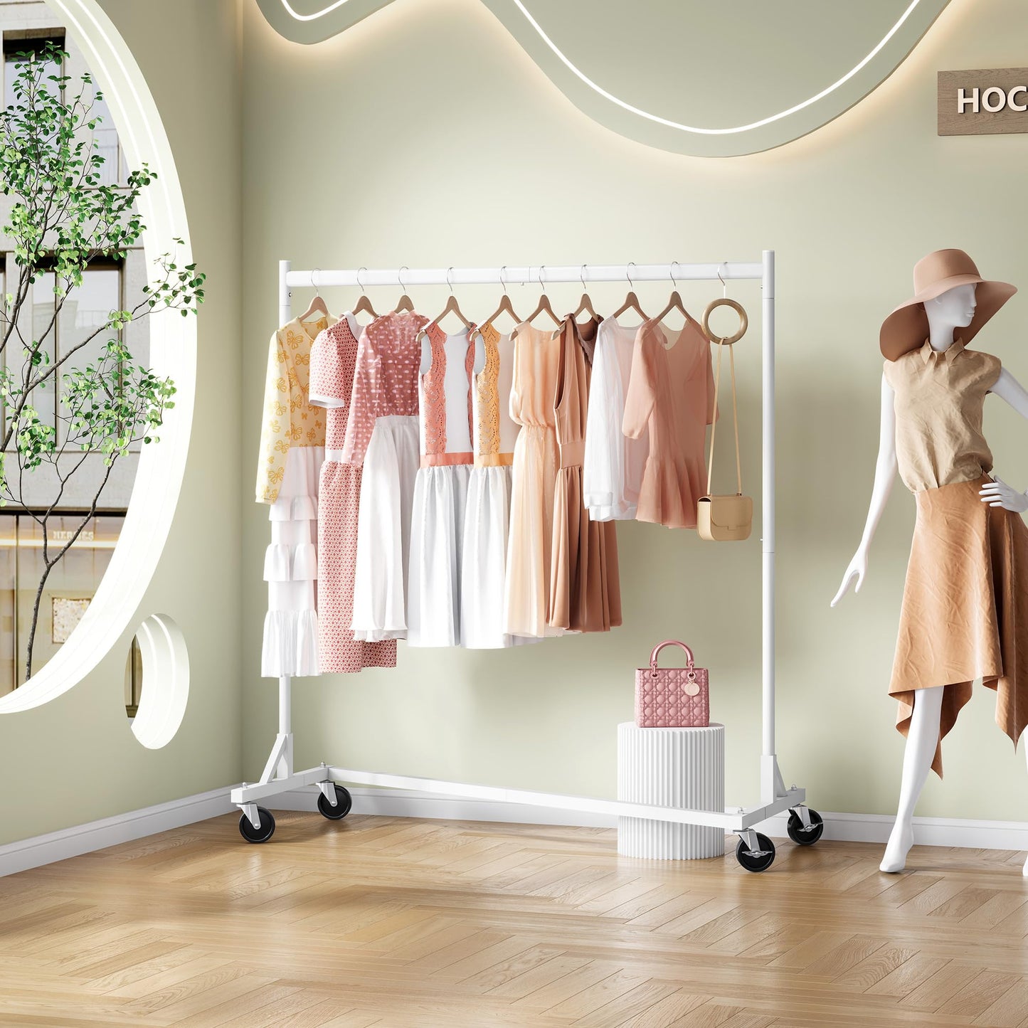 Hoctieon Z Rack, Rolling Clothes Racks with Z-Base, Heavy Duty Garment Rack, Clothing Racks for Hanging Clothes, Sturdy Metal Hanging Holder