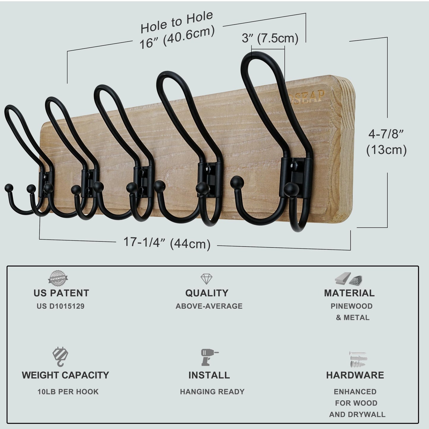 Dseap Coat Rack Wall Mounted - Heavy Duty Farmhouse Rustic Wall Coat Hanger with 5 Wire Hooks for Clothes Hat Jacket Towel, RusticWire, J1-5A