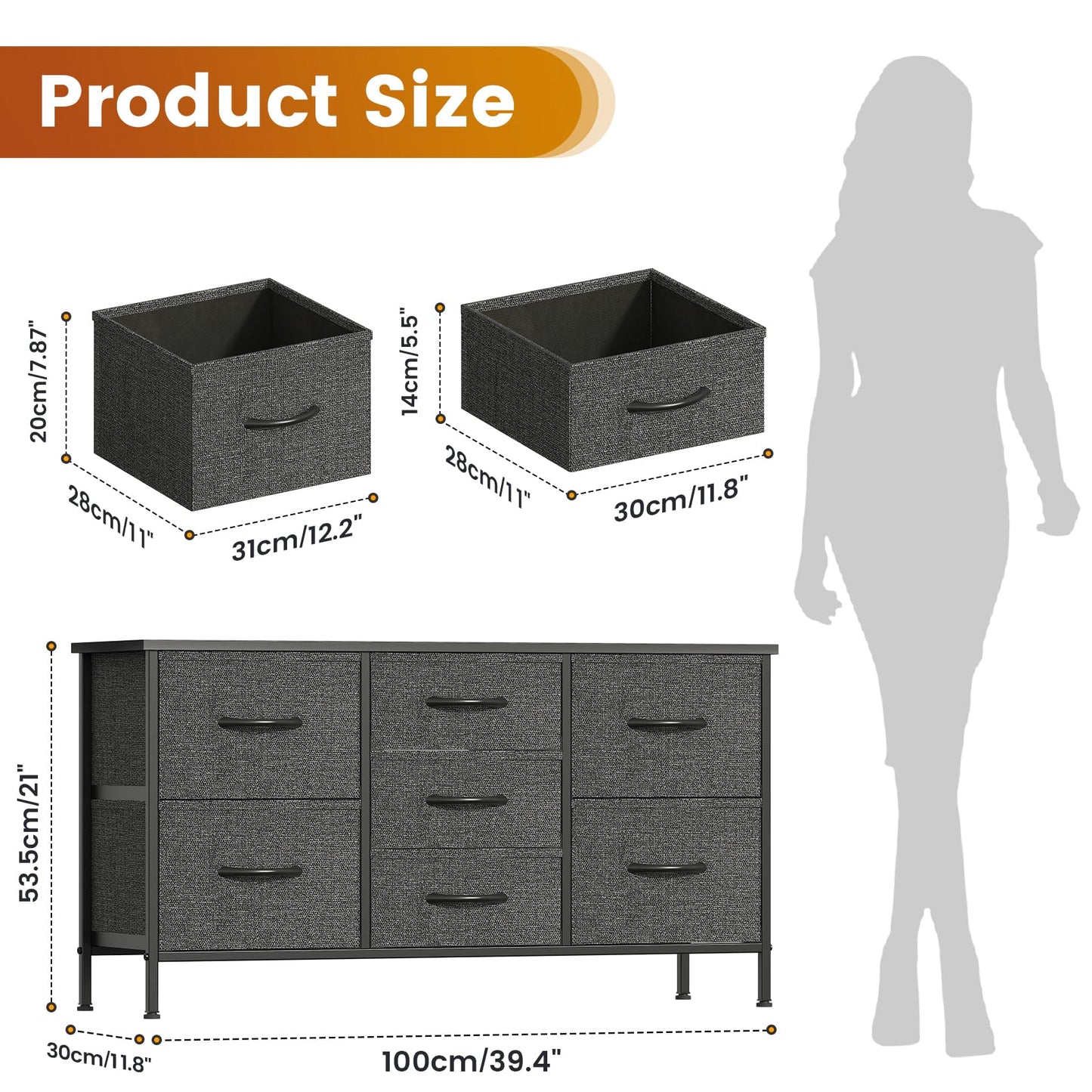 GoaHi Chest of Drawers, Small Dressers with Metal Frame and MDF Wooden Top Board, Adjustable Feet, Anti-Tip Safety
