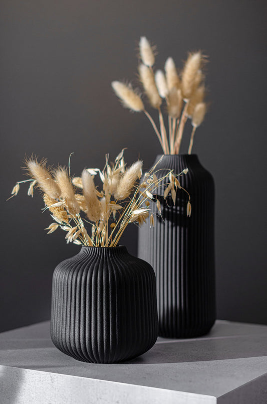 flature Ceramic Vases in Nordic Style, Modern Vase Deco for Pampas Grass, Boho Deco for Windowsill, Vases Set in Black Matt, Flower Vase as Home