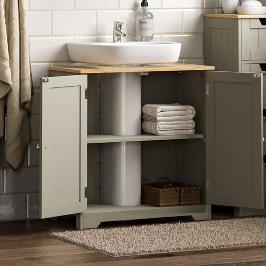 Bath Vida Priano Under Sink Bathroom Cabinet Floor Standing Storage Cupboard Basin Unit, Grey & Oak