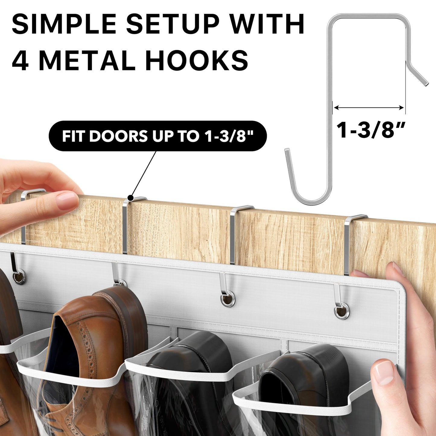 Simple Houseware 24 Pockets Large Clear Pockets Over The Door Hanging Shoe Organizer, White (56" x 22.5")