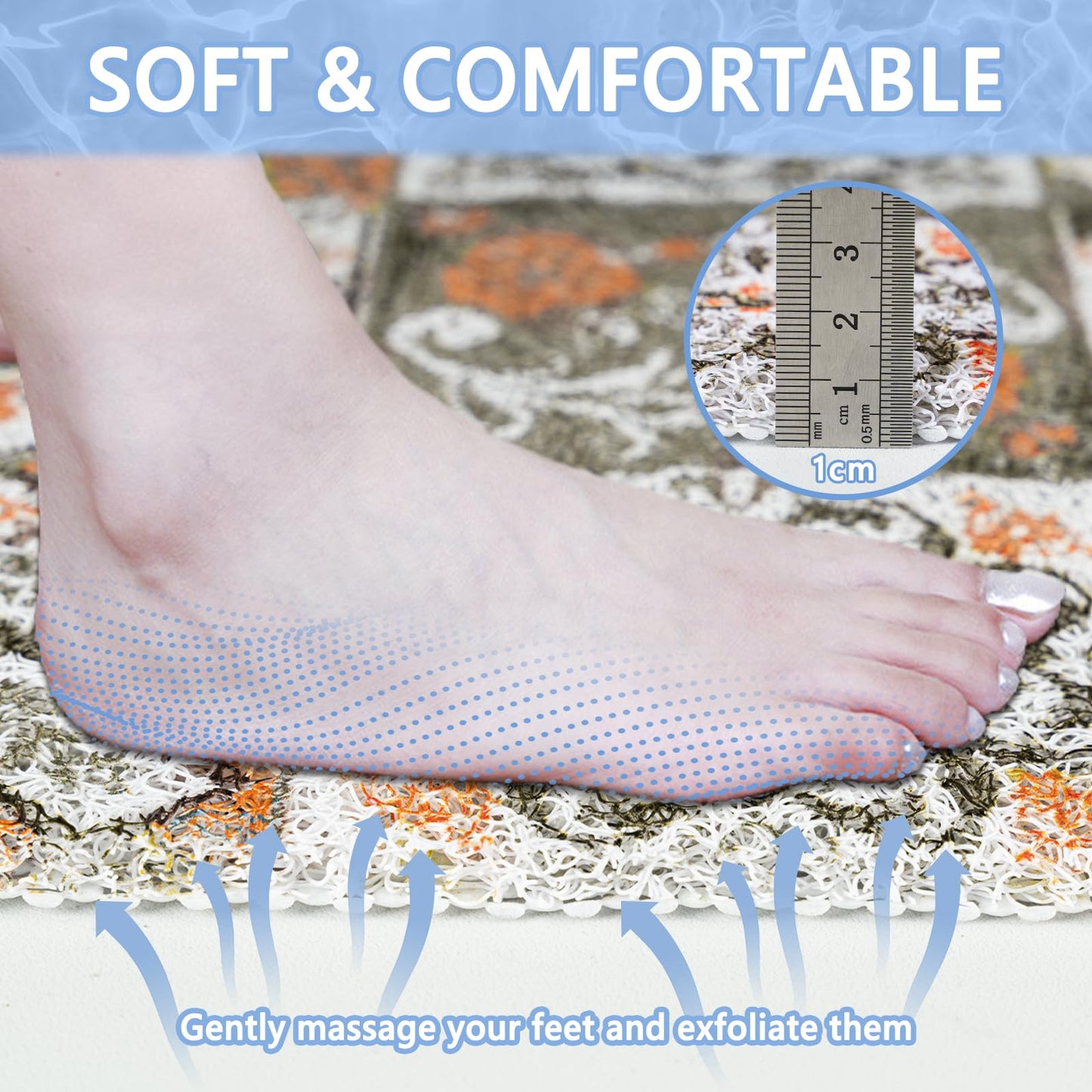 Capslpad Square Shower Mat 53x53cm-Non-Slip Anti-Mould PVC Bath Mat, Soft Quick Dry Loofah Texture with Drain Holes