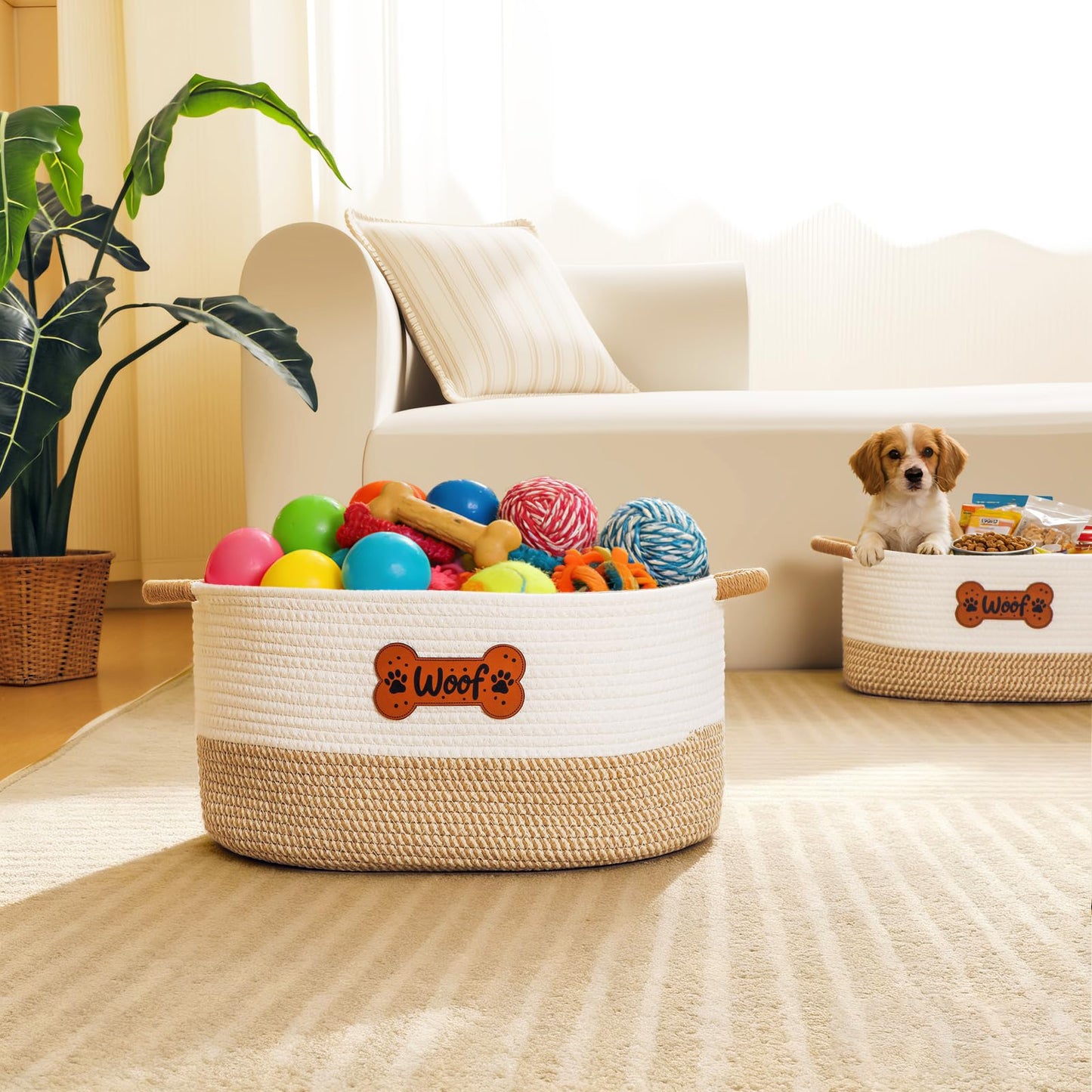Tidelit Large Dog Toy Basket Box Bin, Woven Storage Baskets for Dog Cat, Cotton Rope Toys Storage Basket for Dogs Cats Bed Toys Accessories Organizer