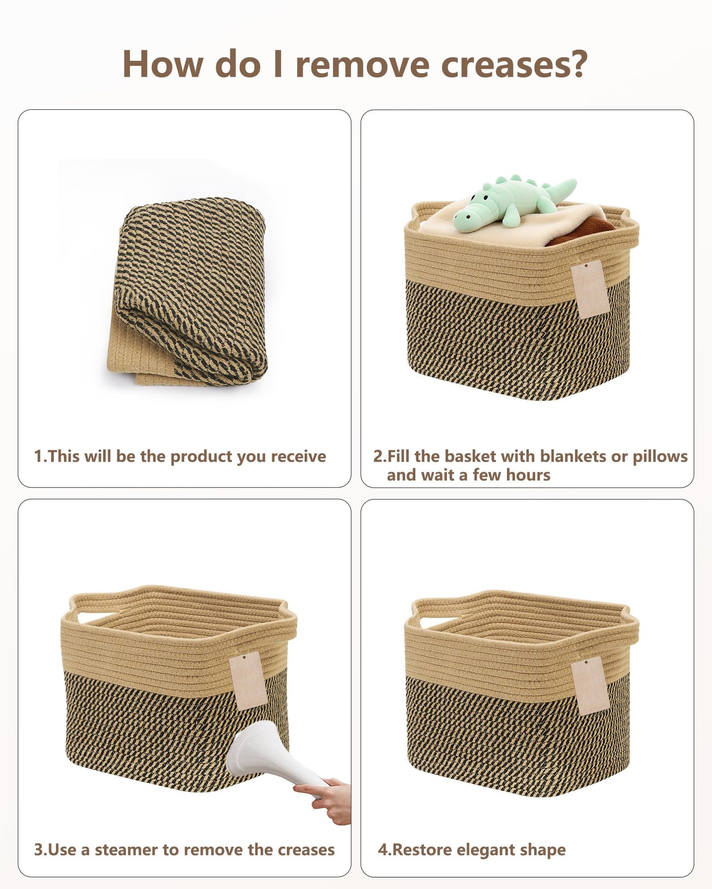JOJOSEE Small Cotton Woven Storage Basket for Shelves, Black&Brown, 3PCS
