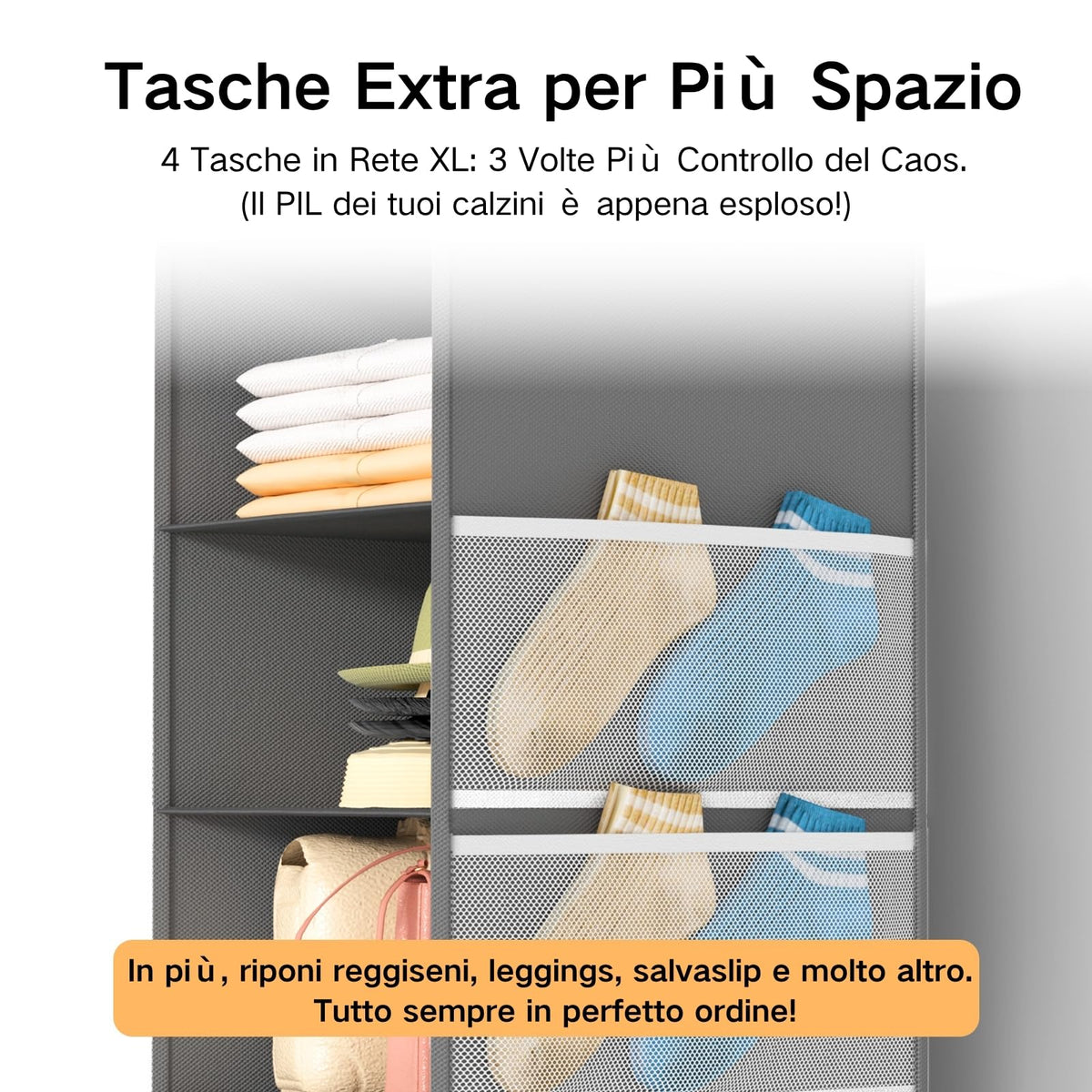 ALLTIDYUP Extra Deep Hanging Wardrobe Organizer, Space Saving Wardrobe Organizer with Mesh Pockets and 6 Shelves Storage - Ideal Camper, Cabinets
