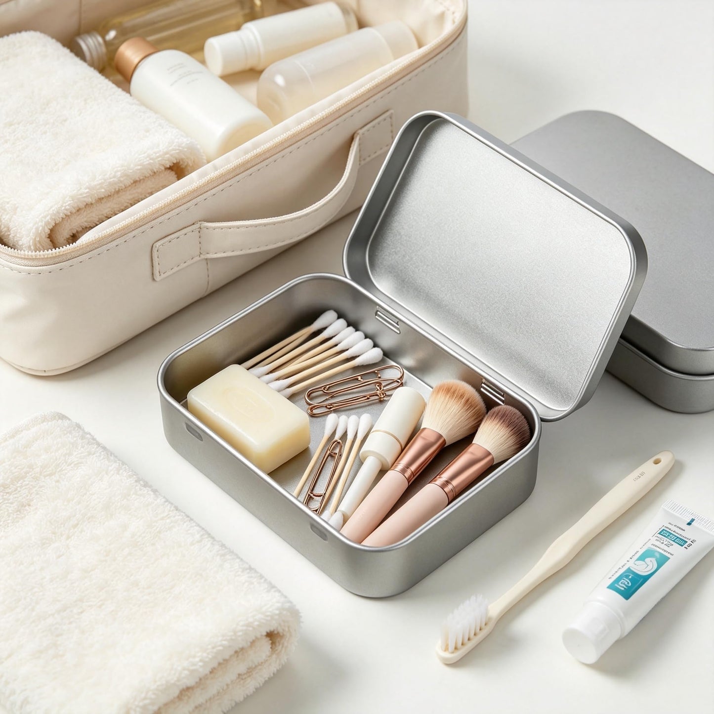 VansenKunda 6 Pack Metal Storage Tins with Hinged Lids Silver Rectangular Organiser Boxes