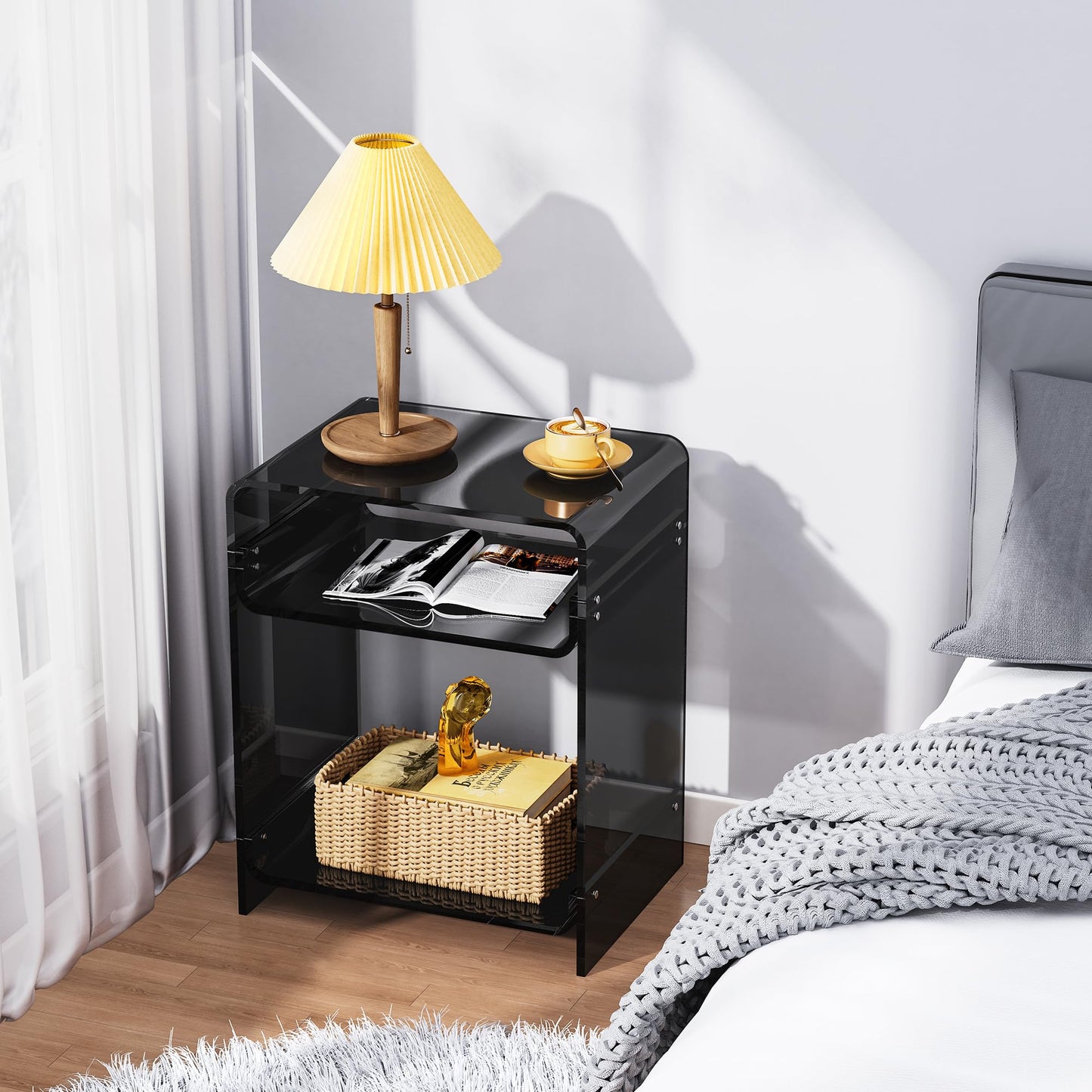 Acrylic Clear Side Table, Bedside Table, 15.7"x19.7"x11.8" (Black, 15.7"x11.8"x19.7")