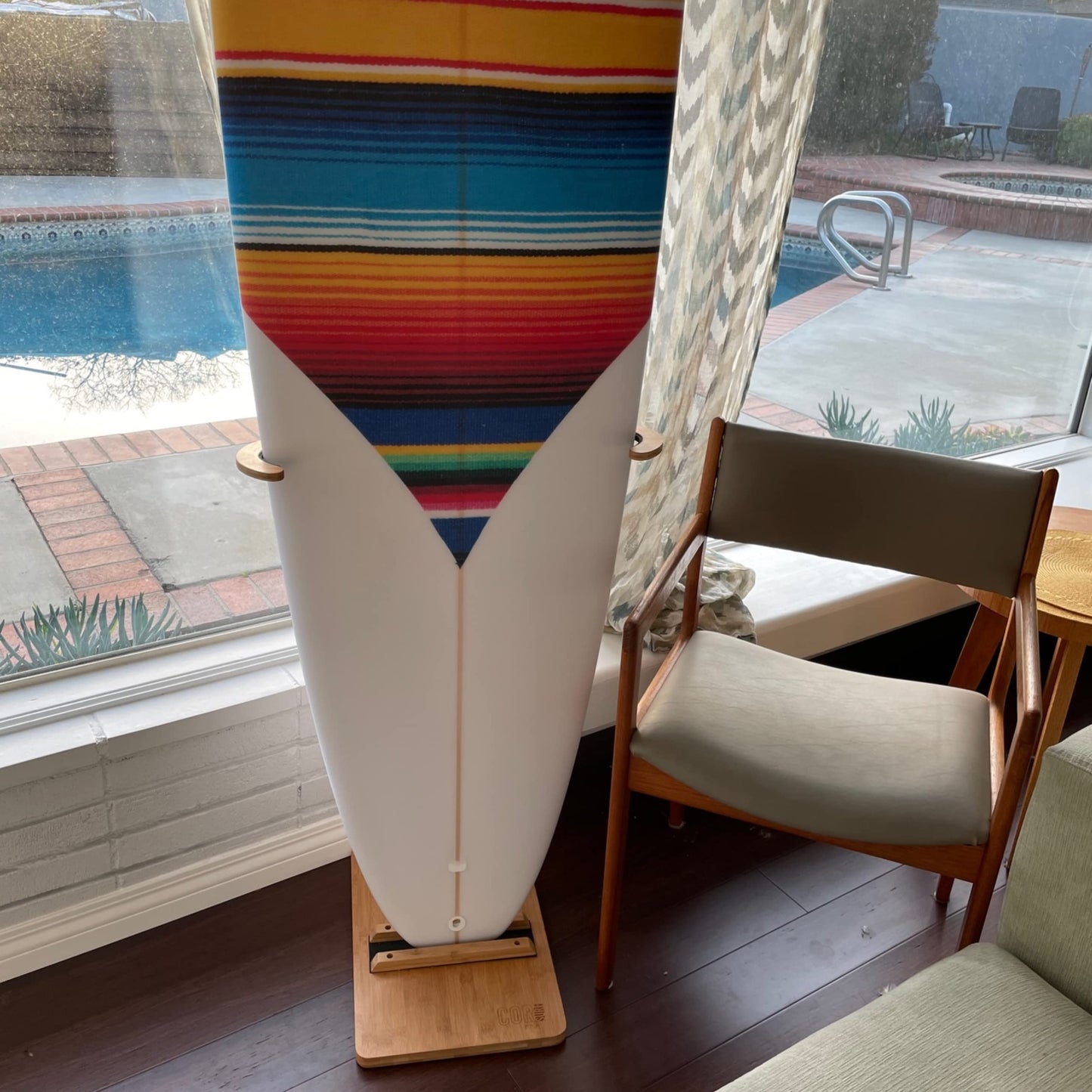 COR Surf Bamboo Surfboard Stand | Premium Standing Rack to Display Your Board