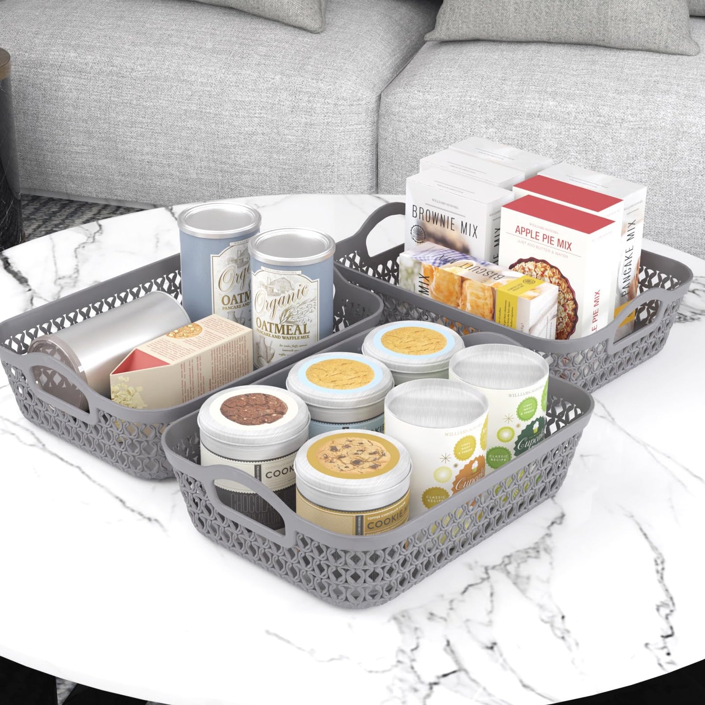 Lesbye Set of 6 Plastic Storage Basket Trays, Grey Plastic Baskets Tray