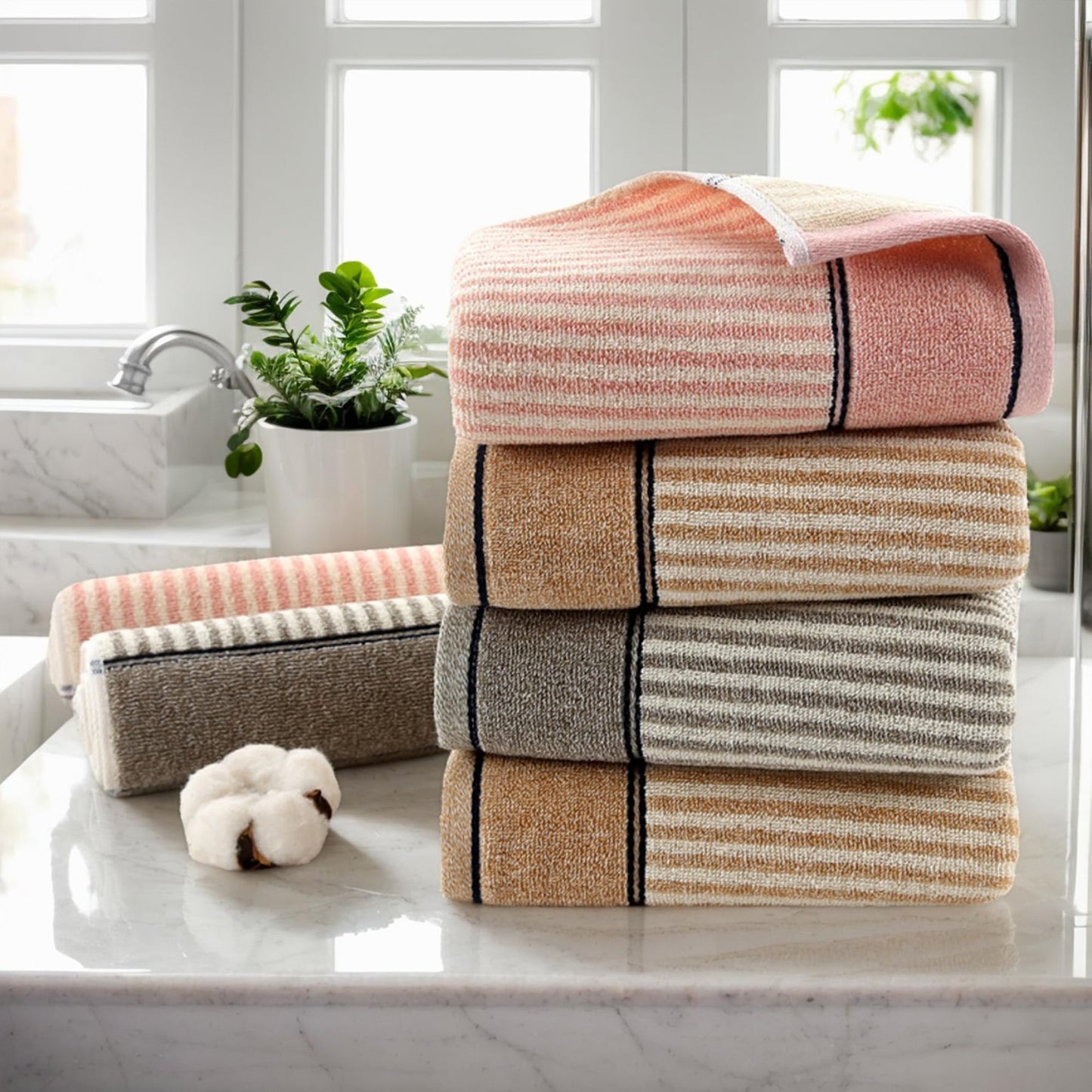 HMETOL Striped Cotton Soft Absorbent Decorative Bathroom Hand Towels