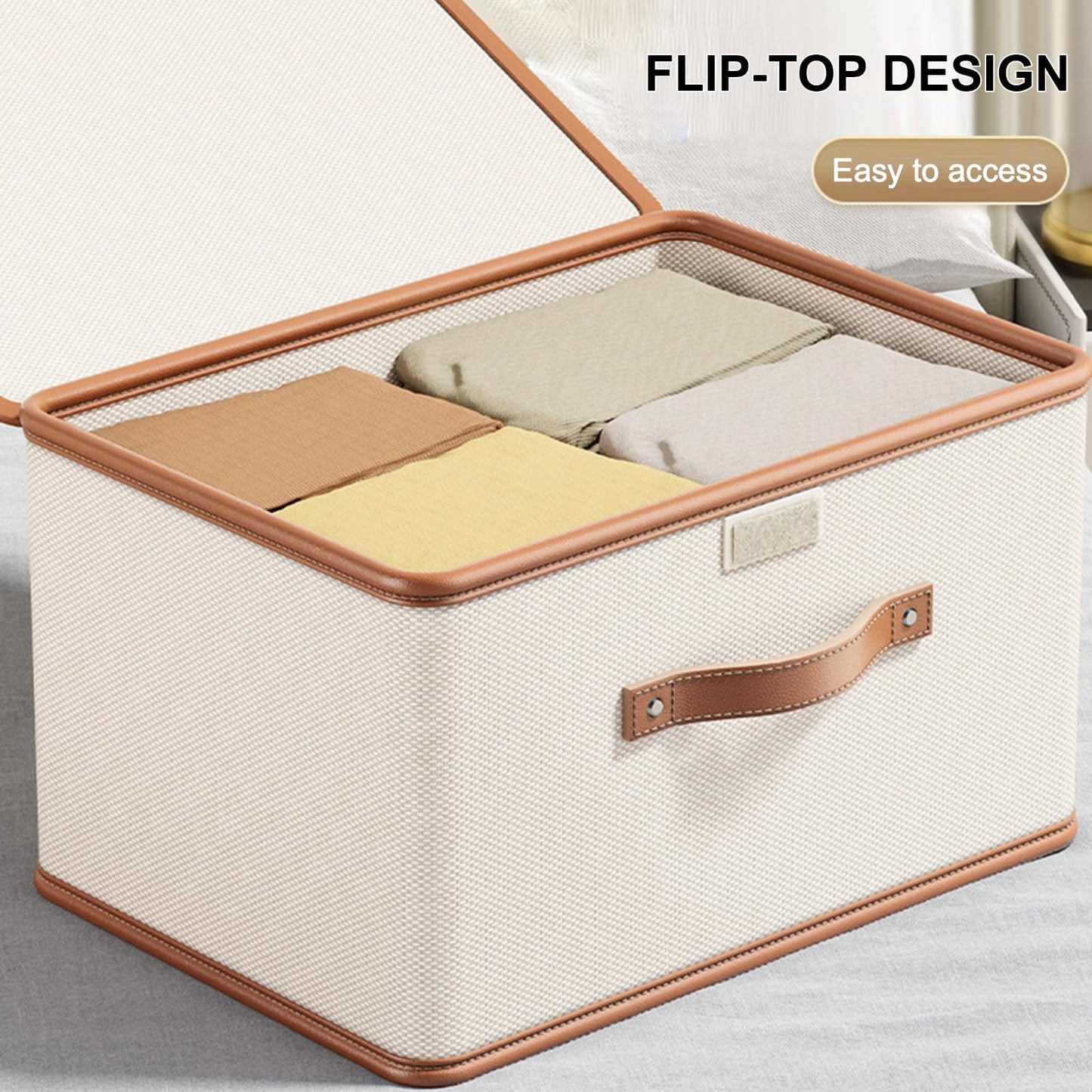 Vbvbip 2 PCS Oxford Fabric Storage Bins with Attached Lid - Large Clothes Organizer (44x30x29cm), Breathable Collapsible Closet Bins for Clothing