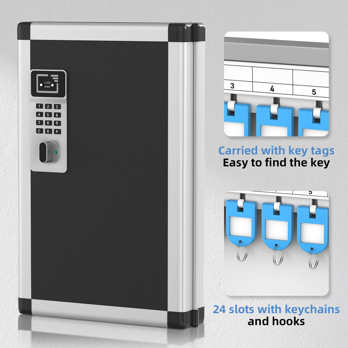 Lockbako 24 Key Cabinet Wall Mounted with Code, Key Lock Box with Combination, Key Safe Box with Key Hooks & Tags & Lables, 21.5 * 6.5 * 33cm