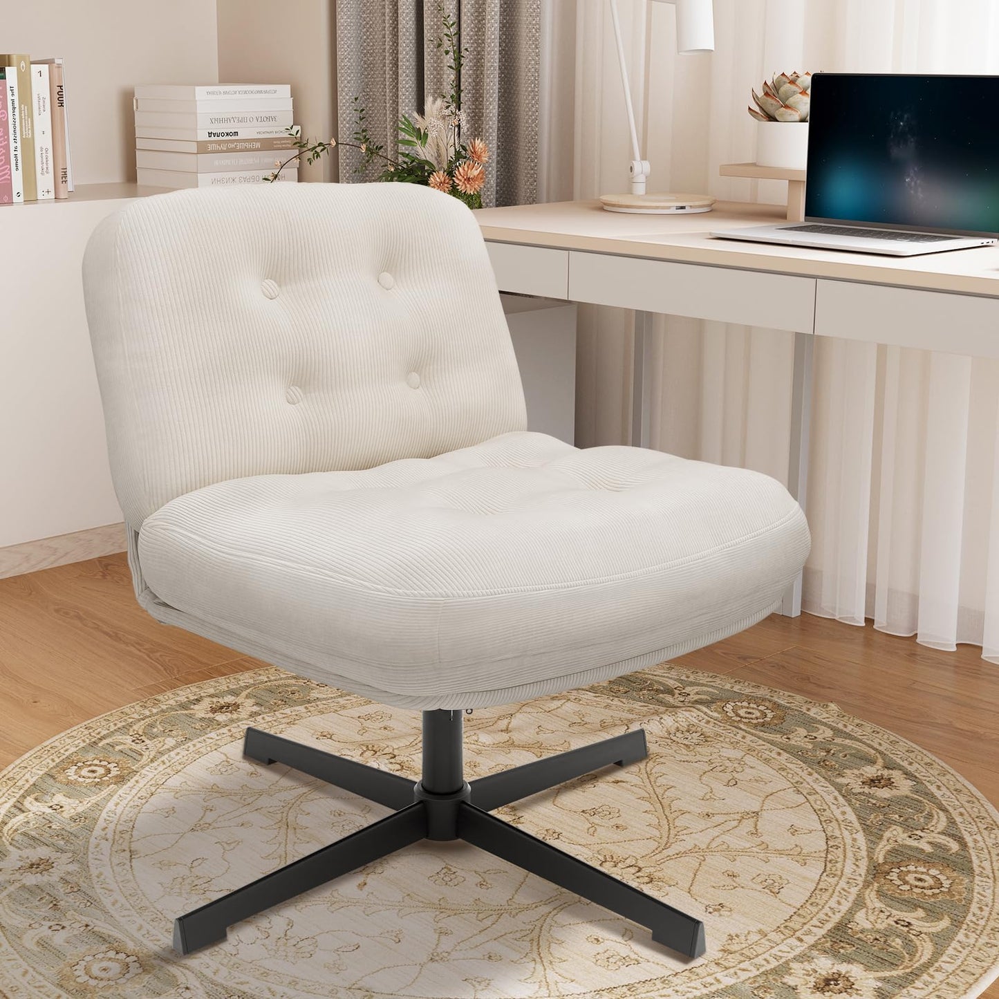 COLAMY 360° Swivel Home Office Chair – Thick Padded Corduroy Desk Chair with Metal Base, Modern Comfortable Computer Chair for Study or Living Room