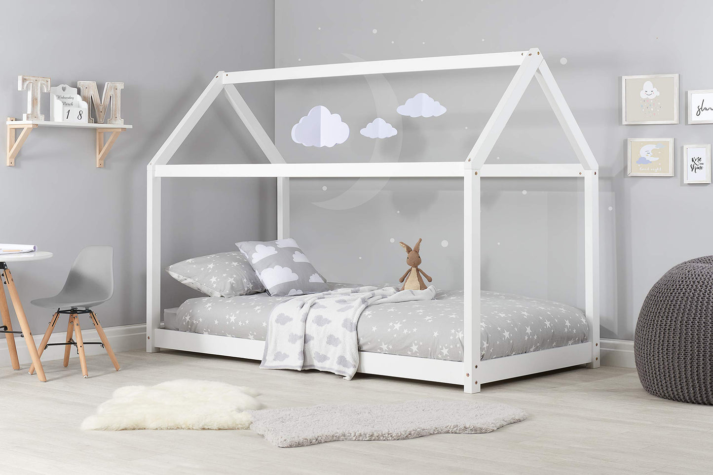 Birlea, House Kids Bed, White, Pine, 90cm