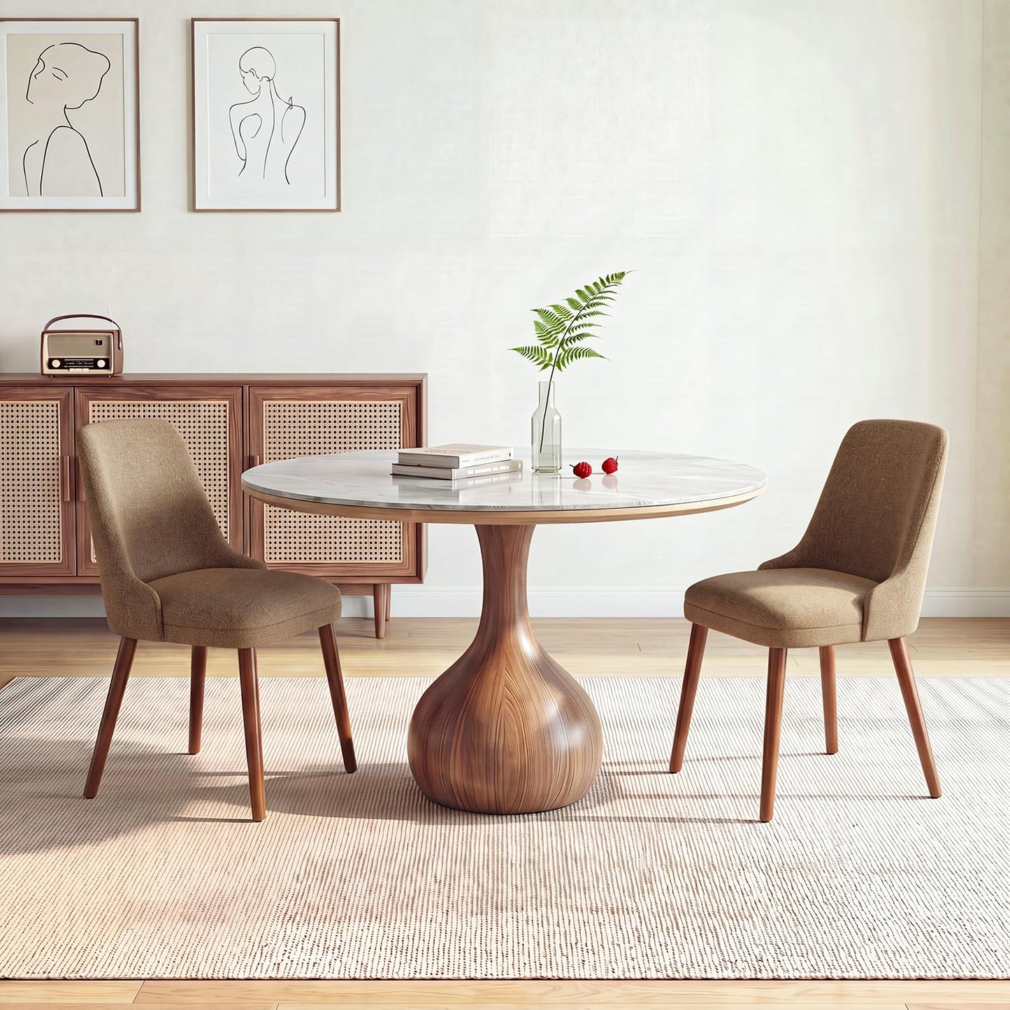 Dining Chairs Set of 2, Upholstered Dining Room Chairs with Ergonomic High Back, Thick Padded Seat, Skin-Friendly Fabric