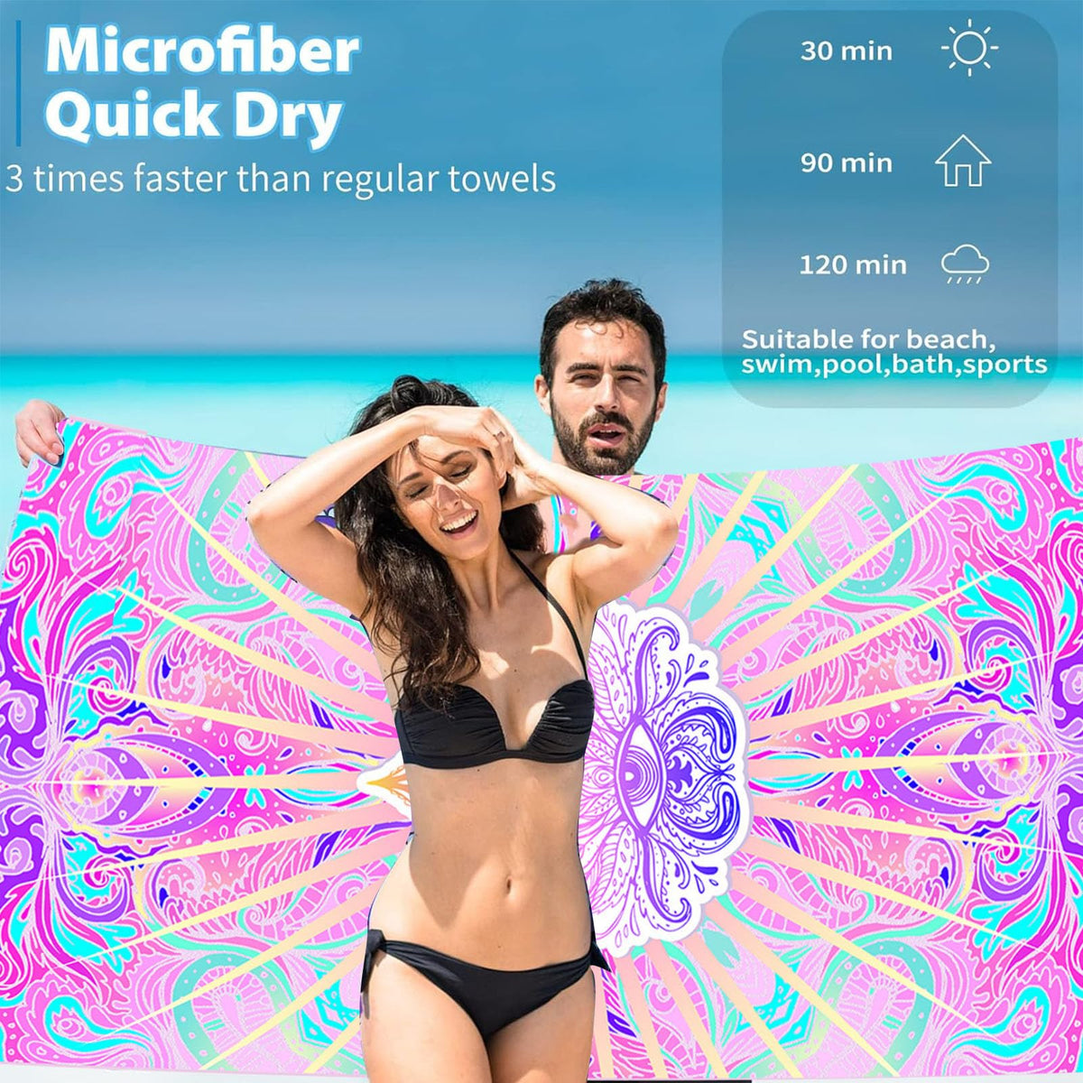 Large Thin Microfibre Beach Towel with Bag for Adult Men Women,160x90cm Pink Eyes Beach Towels Quick Dry Sand Free Lightweight Swim Bath Towel for