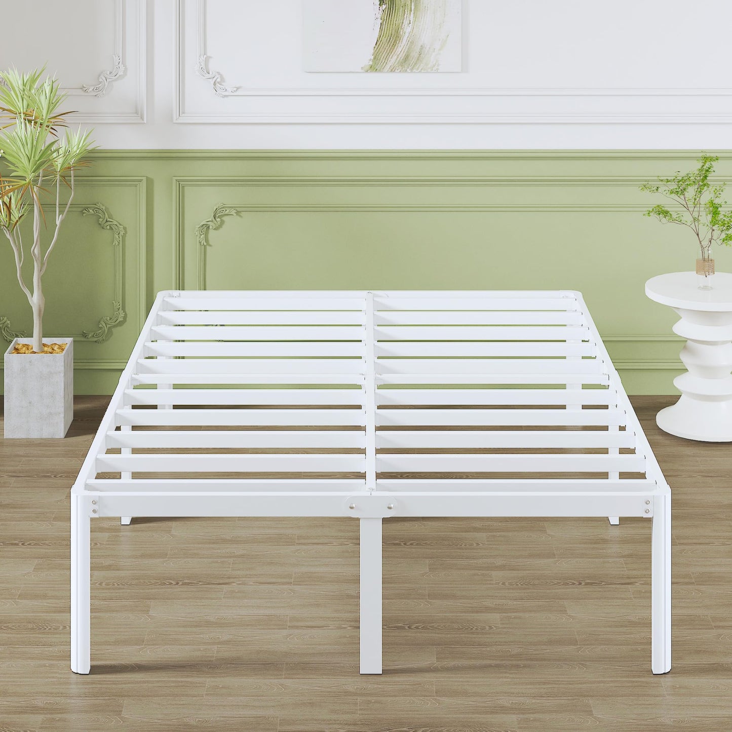 Lutown-Teen King Size Bed Frame 160 x 200 cm with Rounded Corners, 41 cm High Heavy Duty Metal Frame King Size Bed with Steel Slats, Storage Space