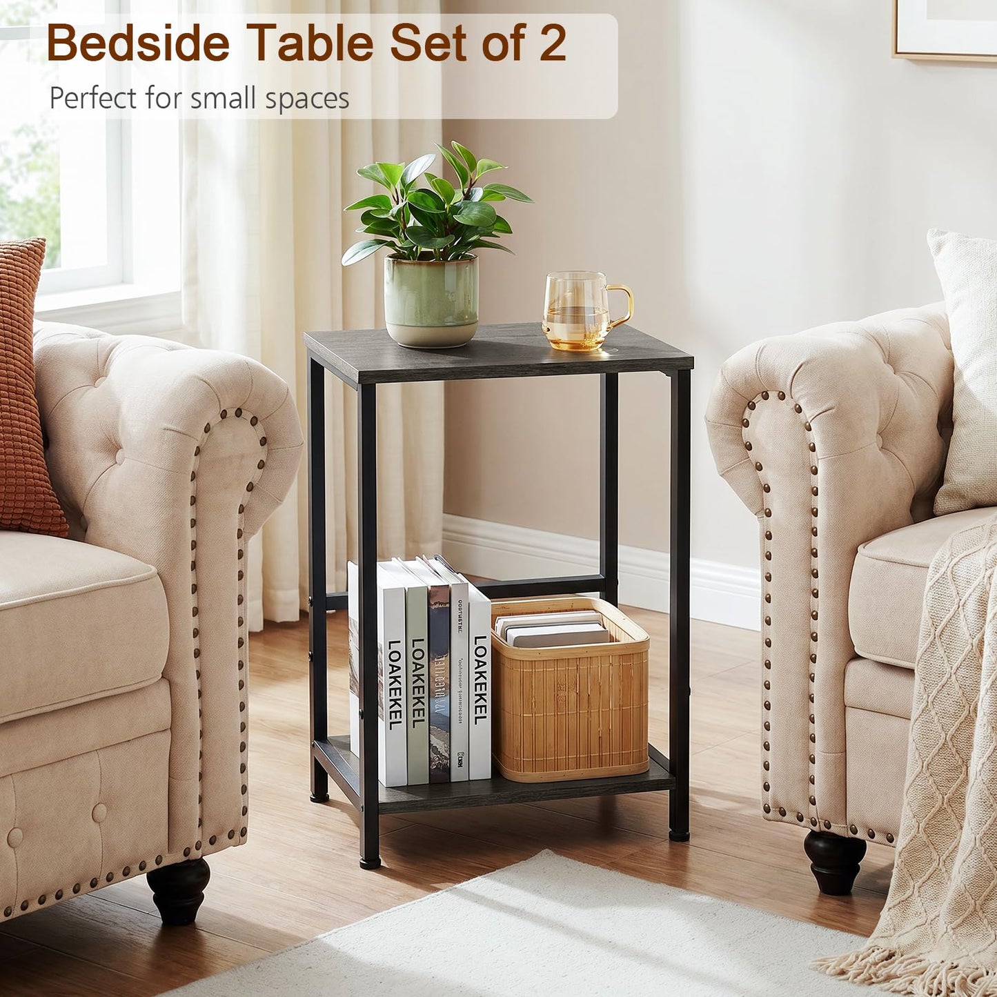 AMHANCIBLE Side Tables Set of 2, Bedside Tables, Coffee Table living room