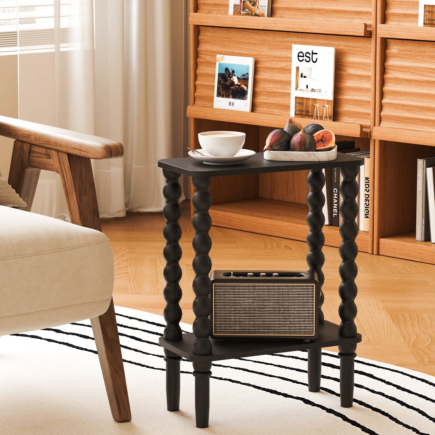 JERX 3-Tier Narrow Side Table Small End Table Walnut Brown