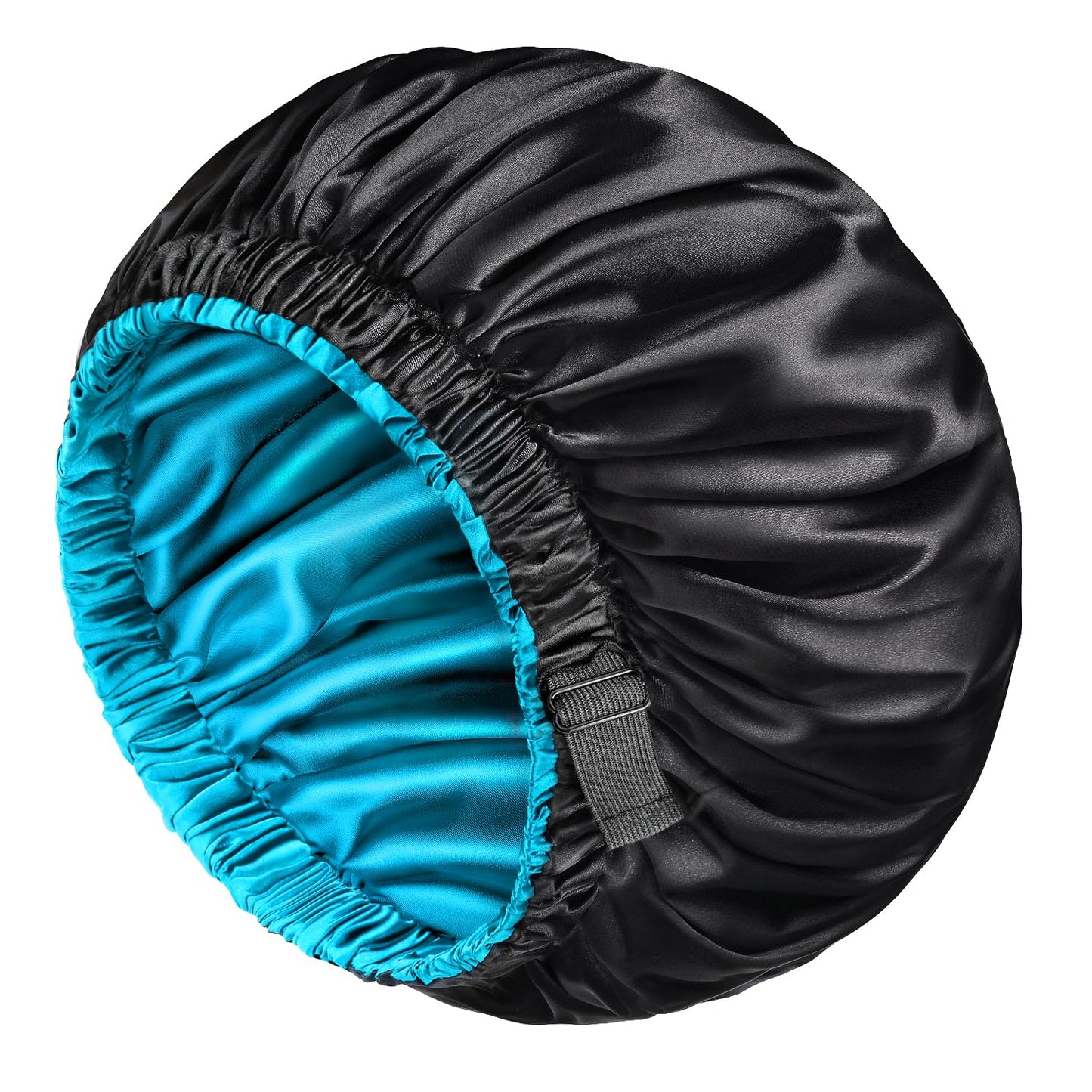mikimini Satin Bonnet for Sleeping, Double Layer Large Hair Bonnet for Women and Men, Black Soft Hair Wrap with Adjustable Elastic Band for Long Curly
