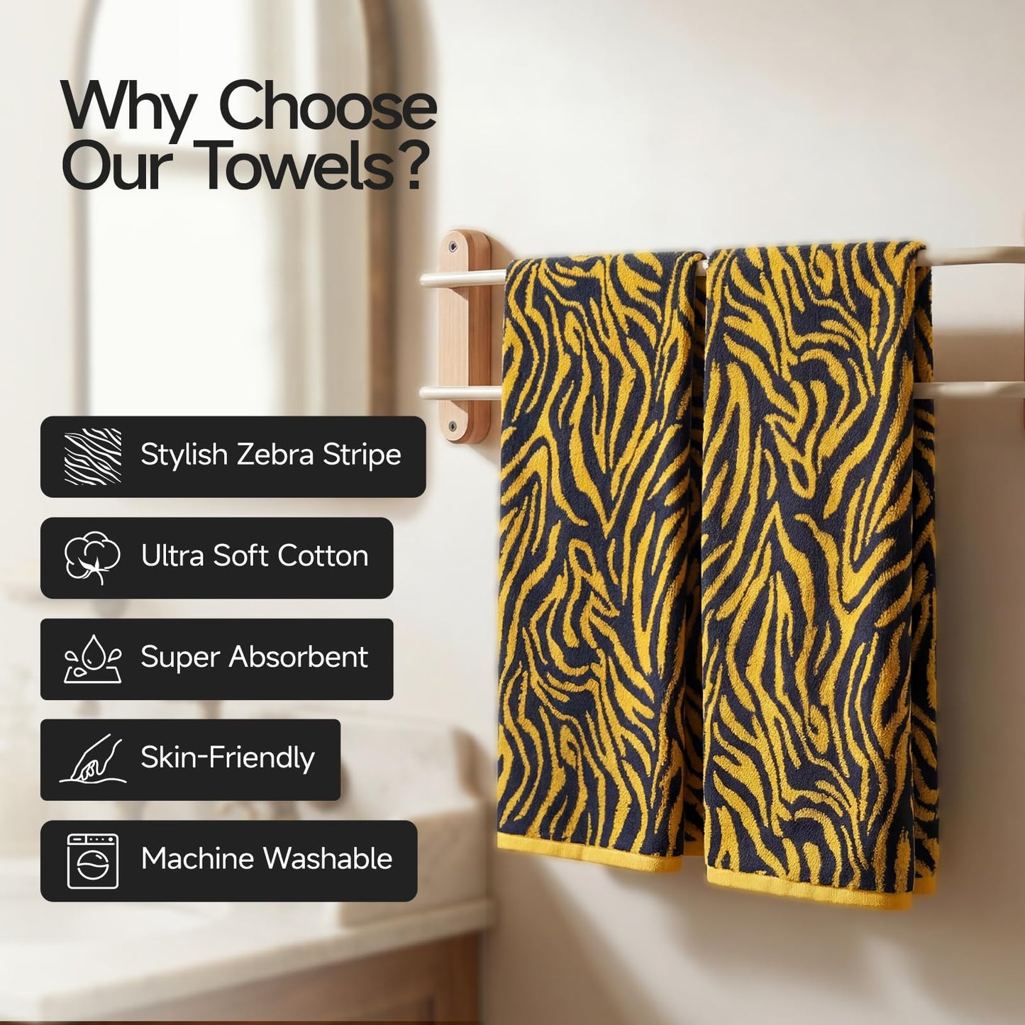 REDKISS 2 Pack Yellow Striped Hand Towels for Bathroom, Great for Daily Use