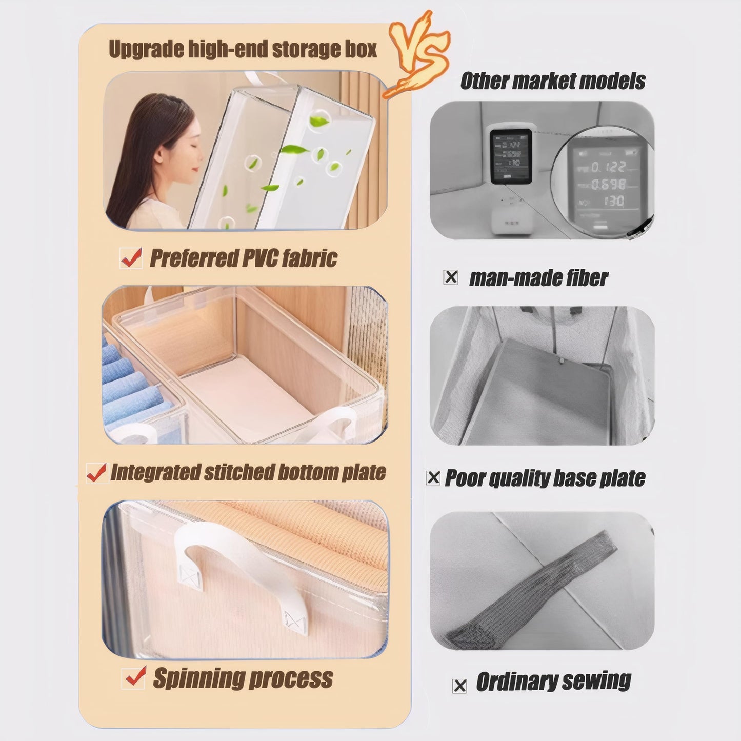 wintfarm 3pcs wardrobe storage organiser,clear foldable storage boxes with Steel Frame,wardrobe storage organiser with lid,storage cubes for jeans
