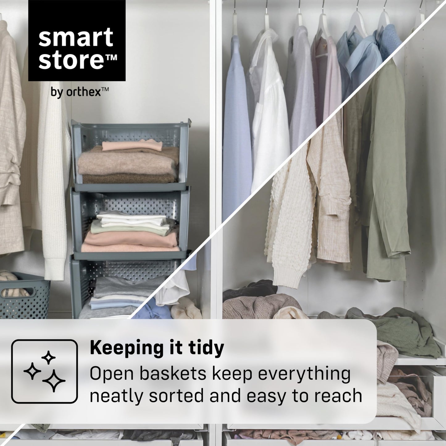 SmartStore 4x Wardrobe Storage Organiser 17.6L Grey with Handles