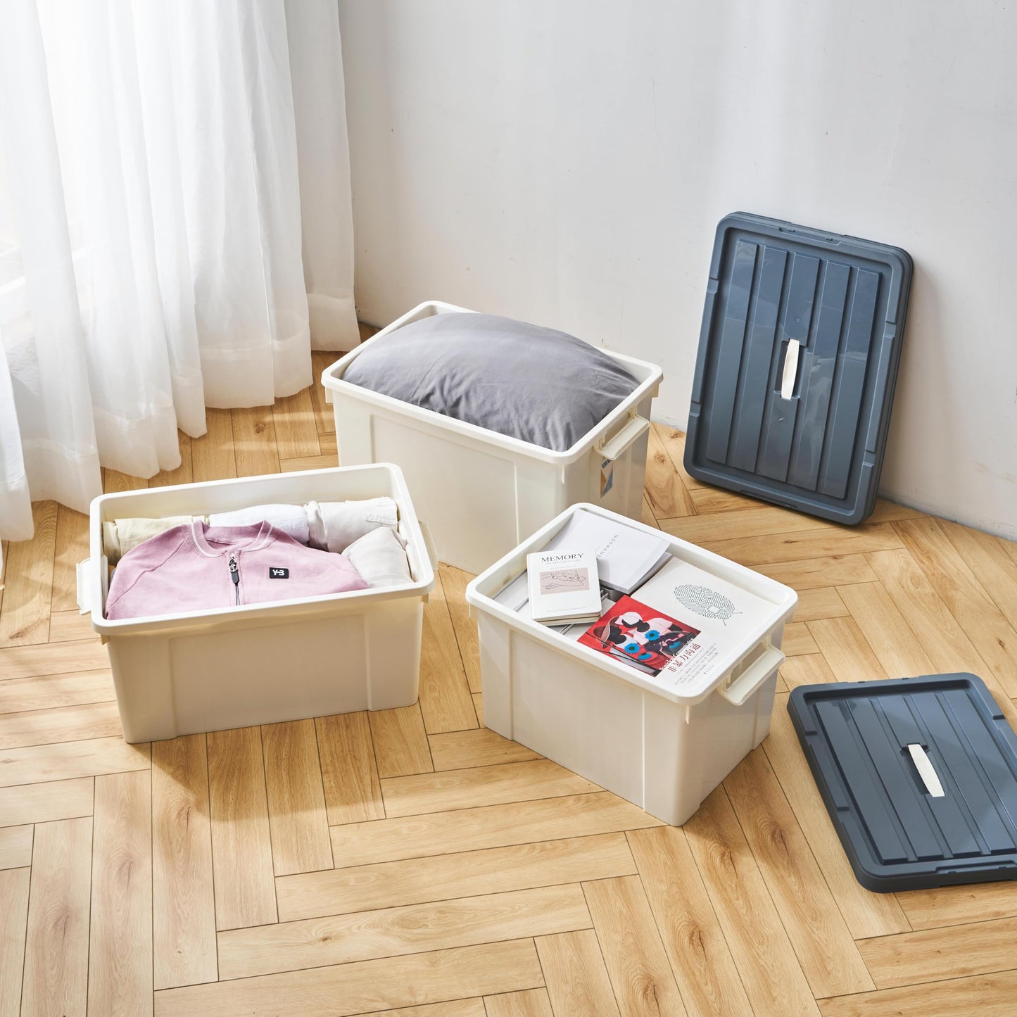 Cetomo 65L*4 Storage Boxes, Carry Plastic Storage Box with Lids, Organizing Container with Handle and Secure Latches