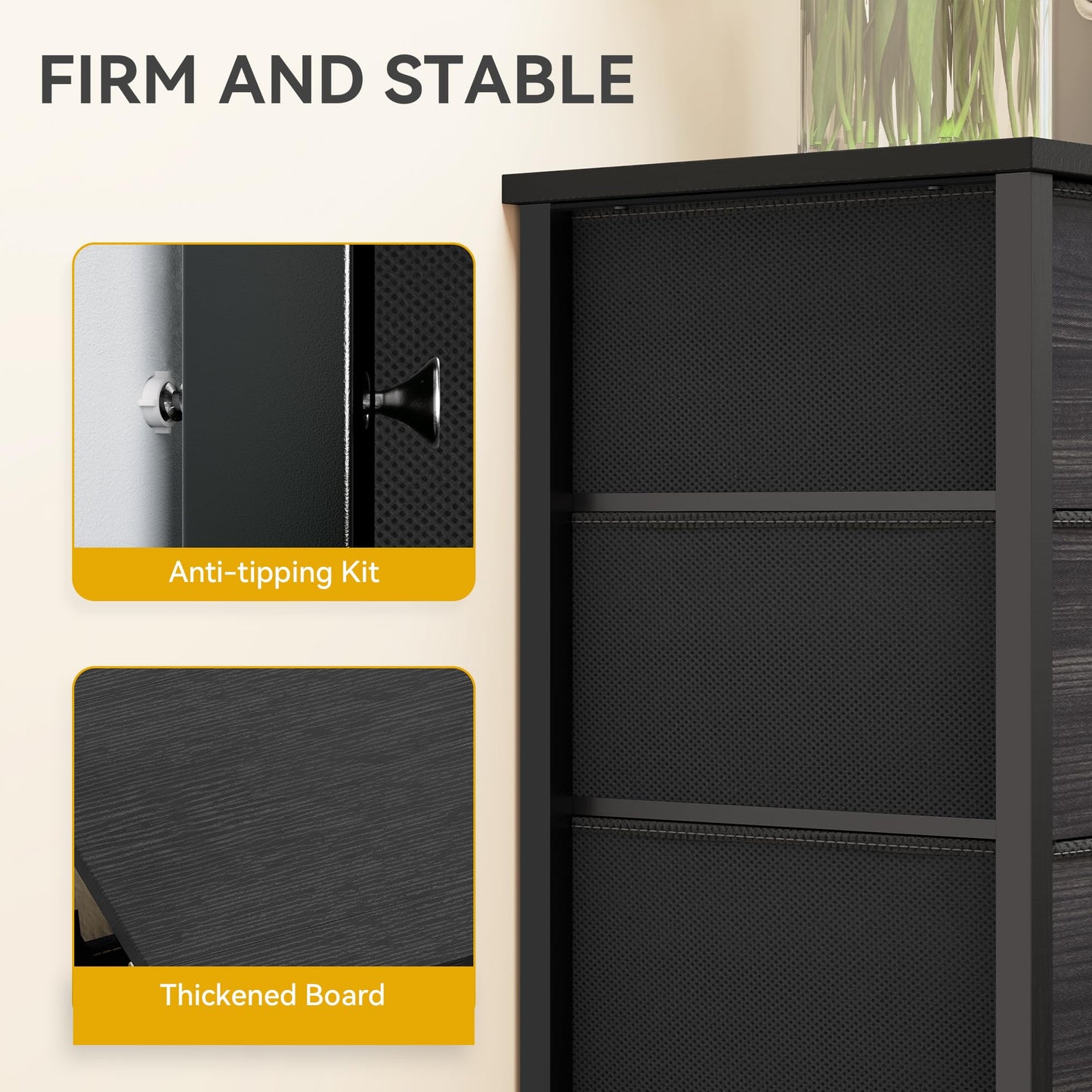 DWVO Wide Chest of Drawers,Fabric Chest of Drawers Bedroom Cabinet with 7 Drawers,Dresser for Bedroom,Living Room With Handles,Wood Top and Sturdy