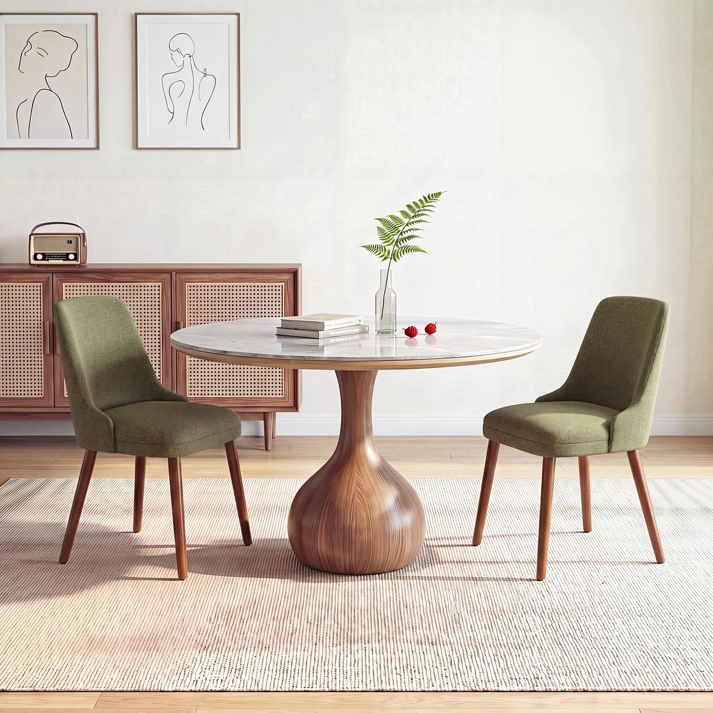 Dining Chairs Set of 2, Upholstered Dining Room Chairs with Ergonomic High Back, Thick Padded Seat, Skin-Friendly Fabric