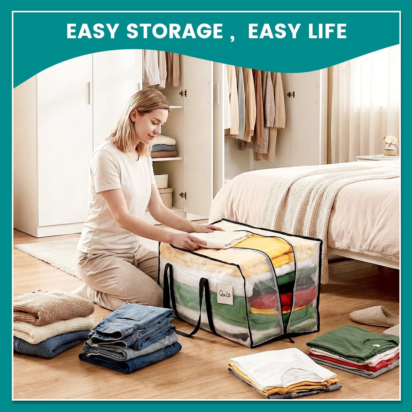 Dntorx 4 Pack 90L Moving Bags, Clear Waterproof Storage Totes