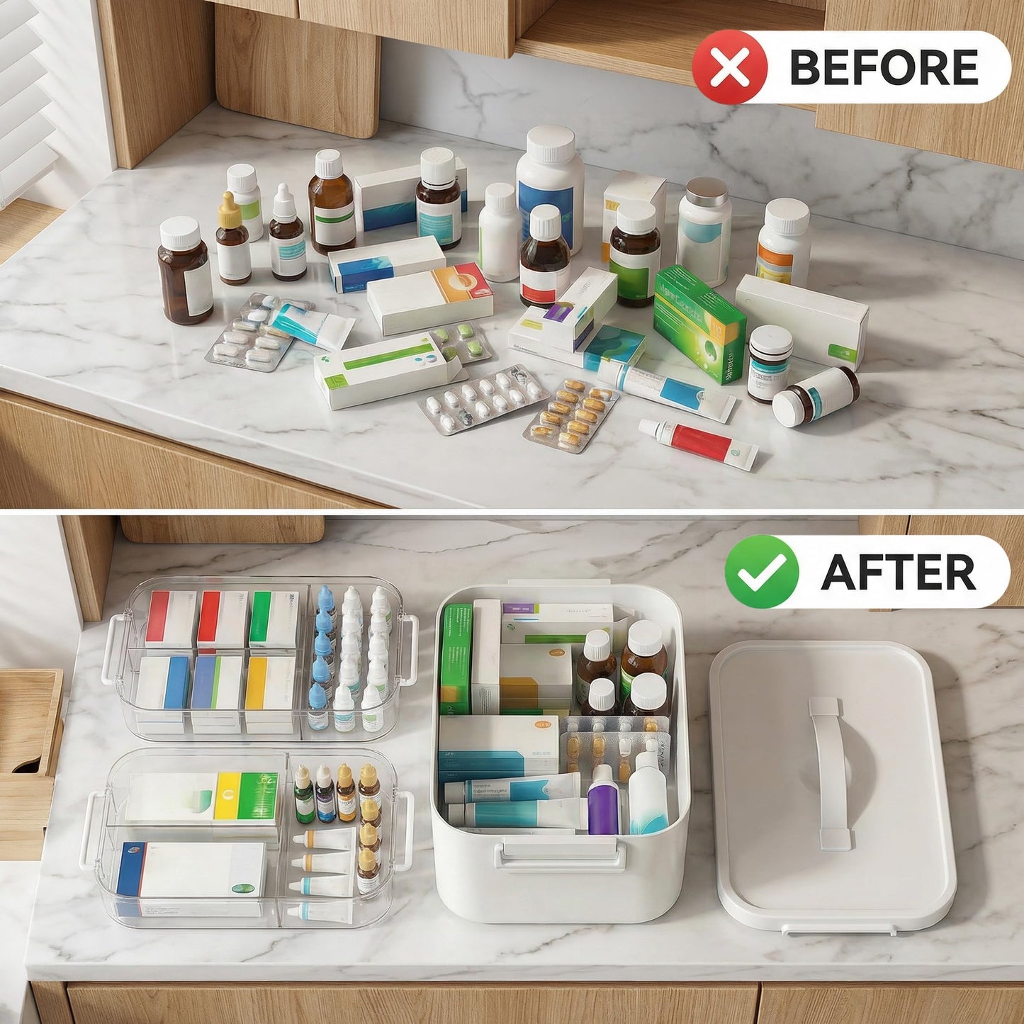 Kryndle Medicine Storage Box, 3 Layer Medicine Box with Compartments