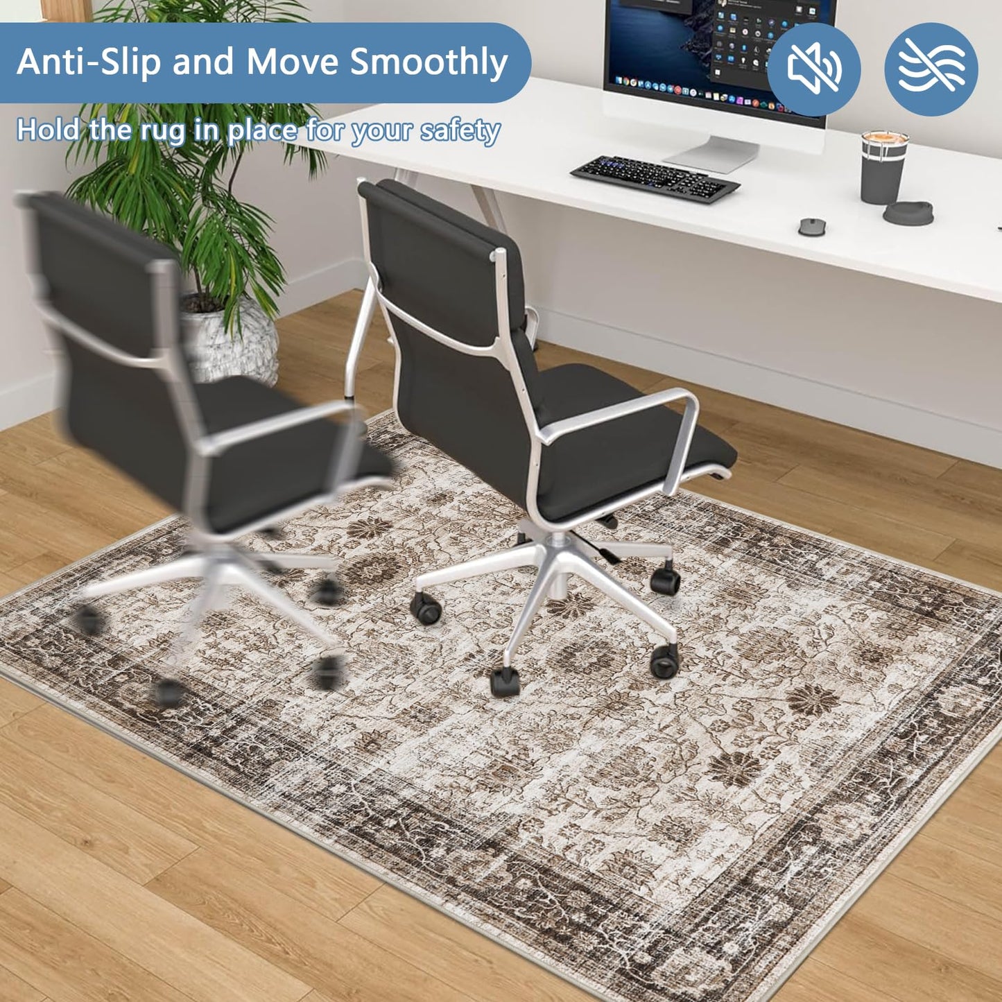 Office Chair Mat for Hardwood Floor, 90x120 cm Anti-Slip Computer Gaming Desk Mat, Multi-Purpose Floor Protector for Home Office Rolling Chair