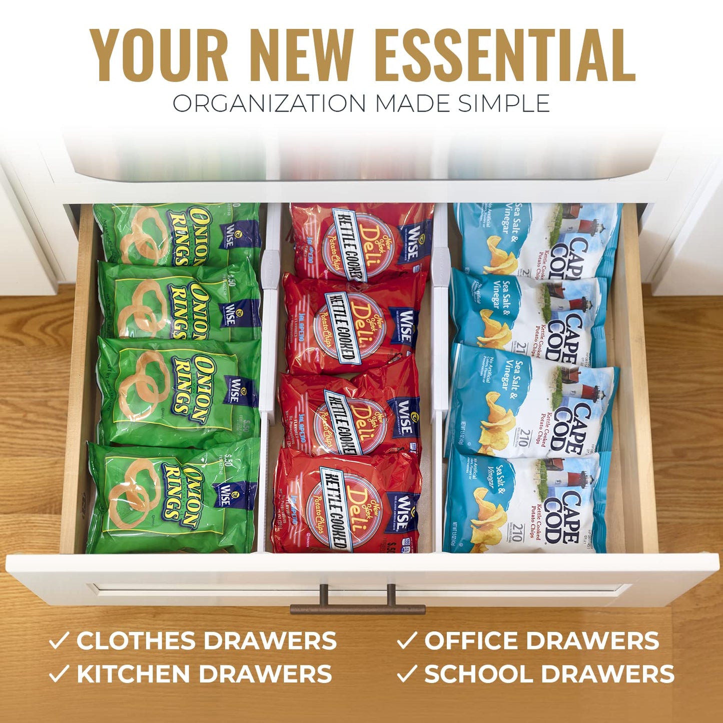 RAPTUROUS Expandable Tall Drawer Dividers 4 Pack - 6 Inch High Dresser Drawer Organizers, White