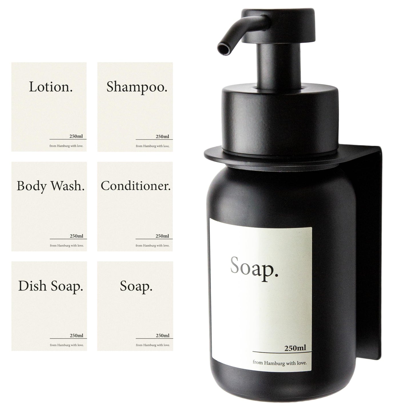 Designfactory Hamburg Glass Soap Dispenser | Wall mounted Soap Dispenser for Kitchen and Bathroom | Shampoo and Conditioner Dispenser | Modern Design