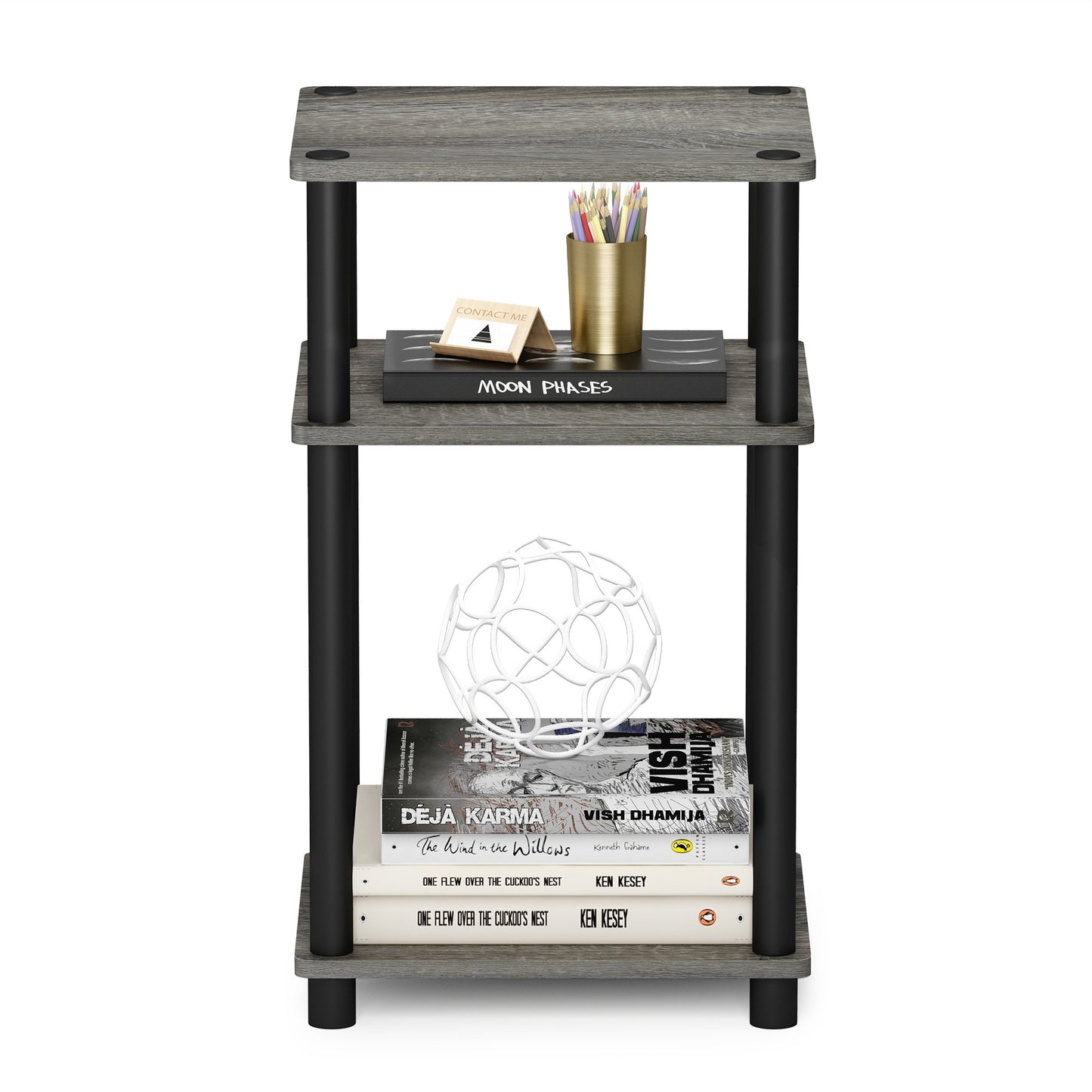 Furinno JUST Side Table, 3-Tier End Table, Open Shelves Night Stand, Bedside Table, Toolless Assembly, for Living Room, Bedroom, French Oak