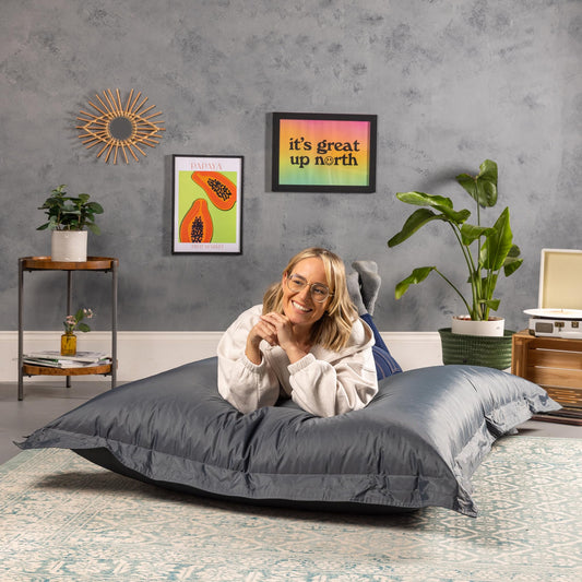Bean Bag Bazaar Giant Bean Bag, Slate Grey, Water-Resistant Fabric, Large Outdoor Floor Cushion with Filling Included, 180cm x 140cm, Garden Chairs,