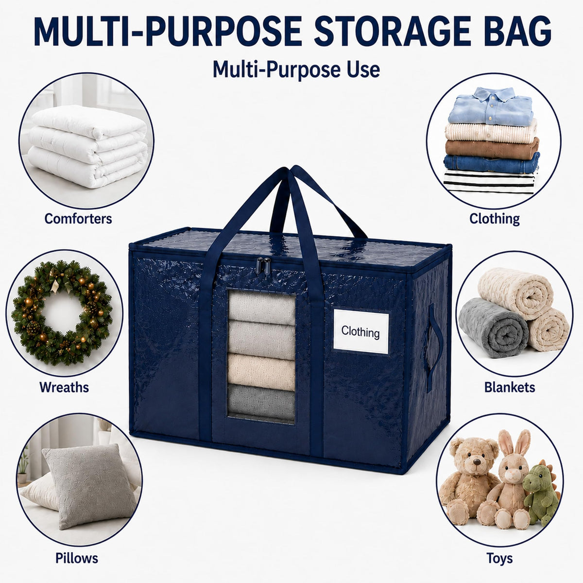 Extra Large 94L Moving Storage Bags, Heavy Duty PP Woven Bags with Reinforced Handles and Zipper, Foldable Storage for Clothes, Bedding
